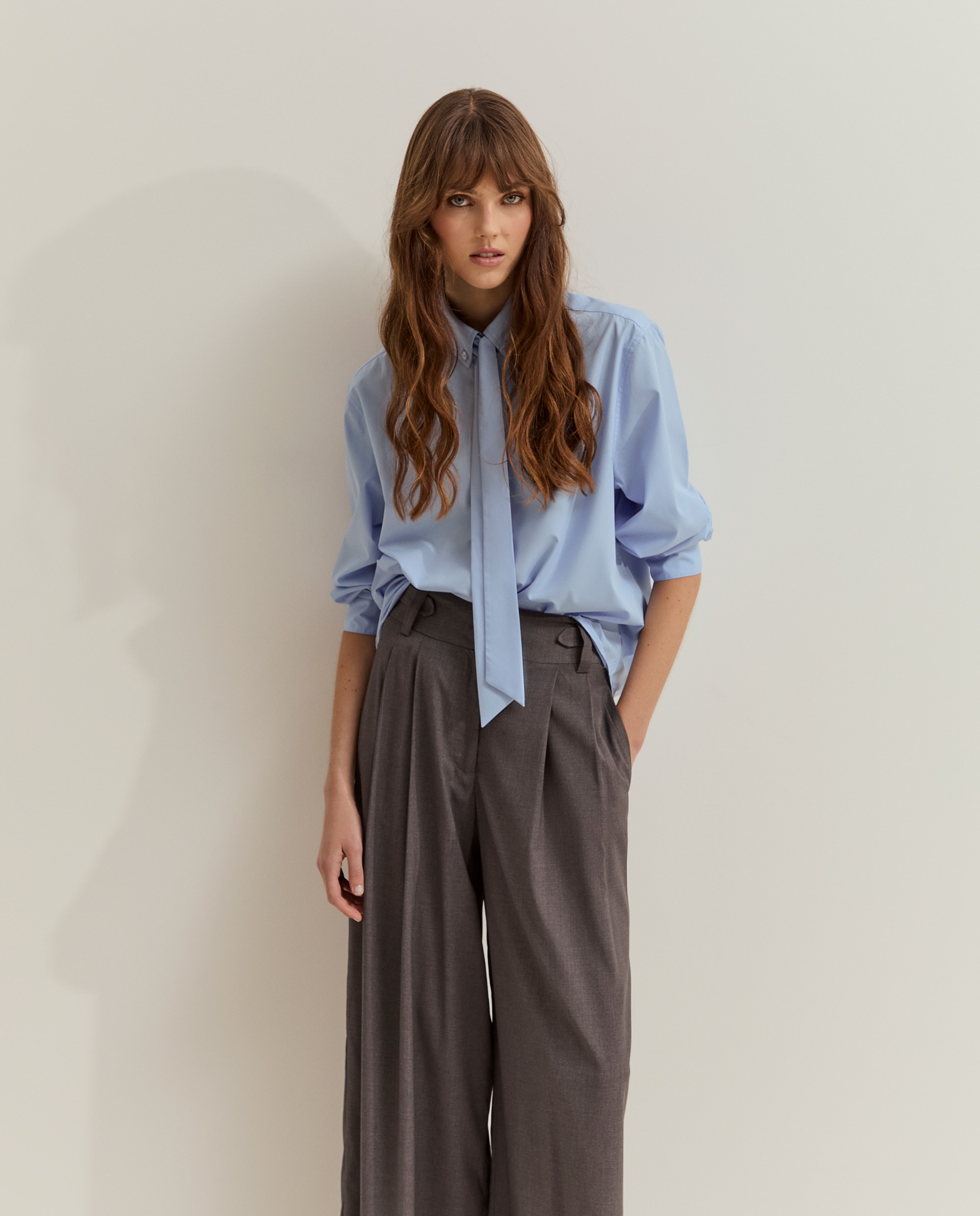 Pantalones de mujer plisados de pierna ancha - Lion of Porches - Gris Gris-2