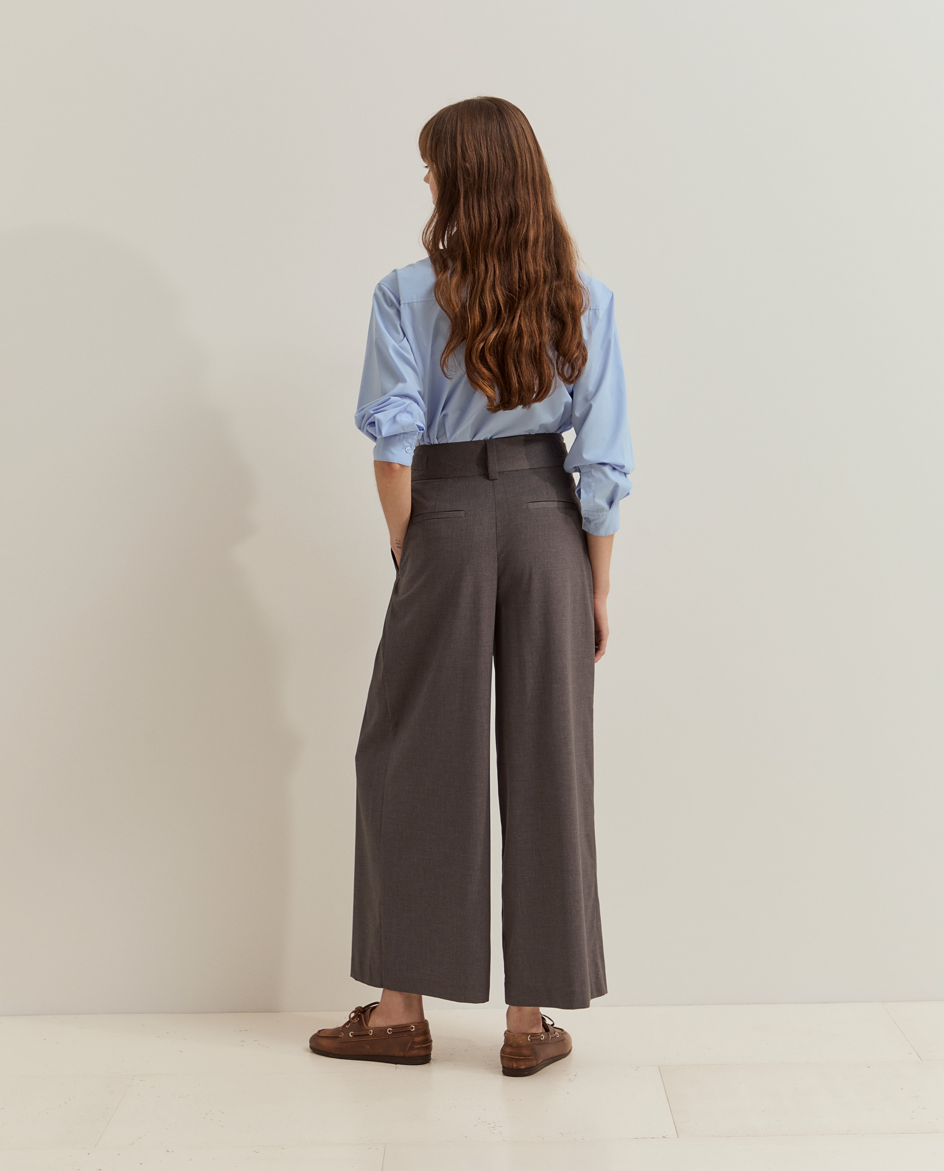 Pantalones de mujer plisados de pierna ancha - Lion of Porches - Gris Gris-3