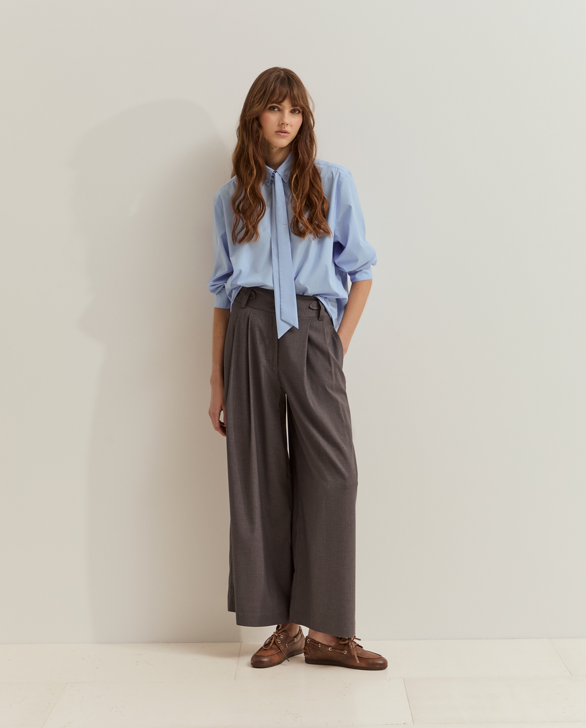 Pantalones de mujer plisados de pierna ancha - Lion of Porches - Gris Gris-4