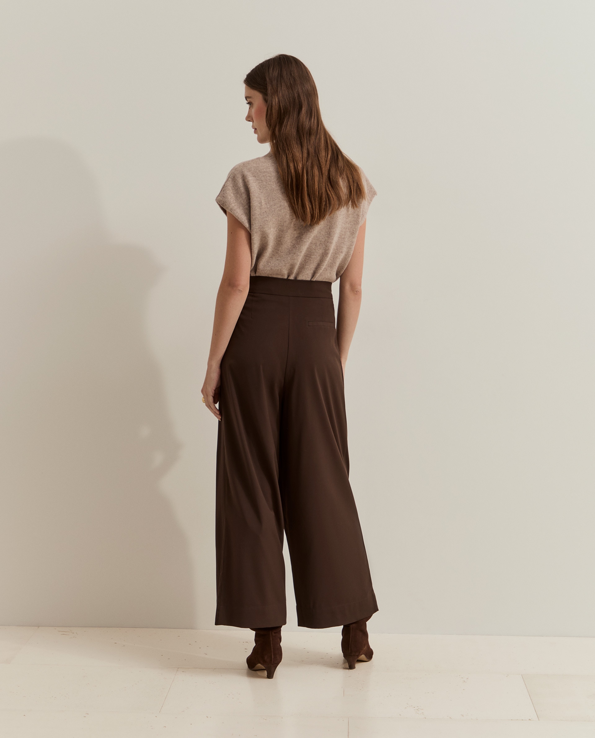 Pantalones de mujer pierna ancha con pliegues - Lion of Porches - Marrón Marrón-3
