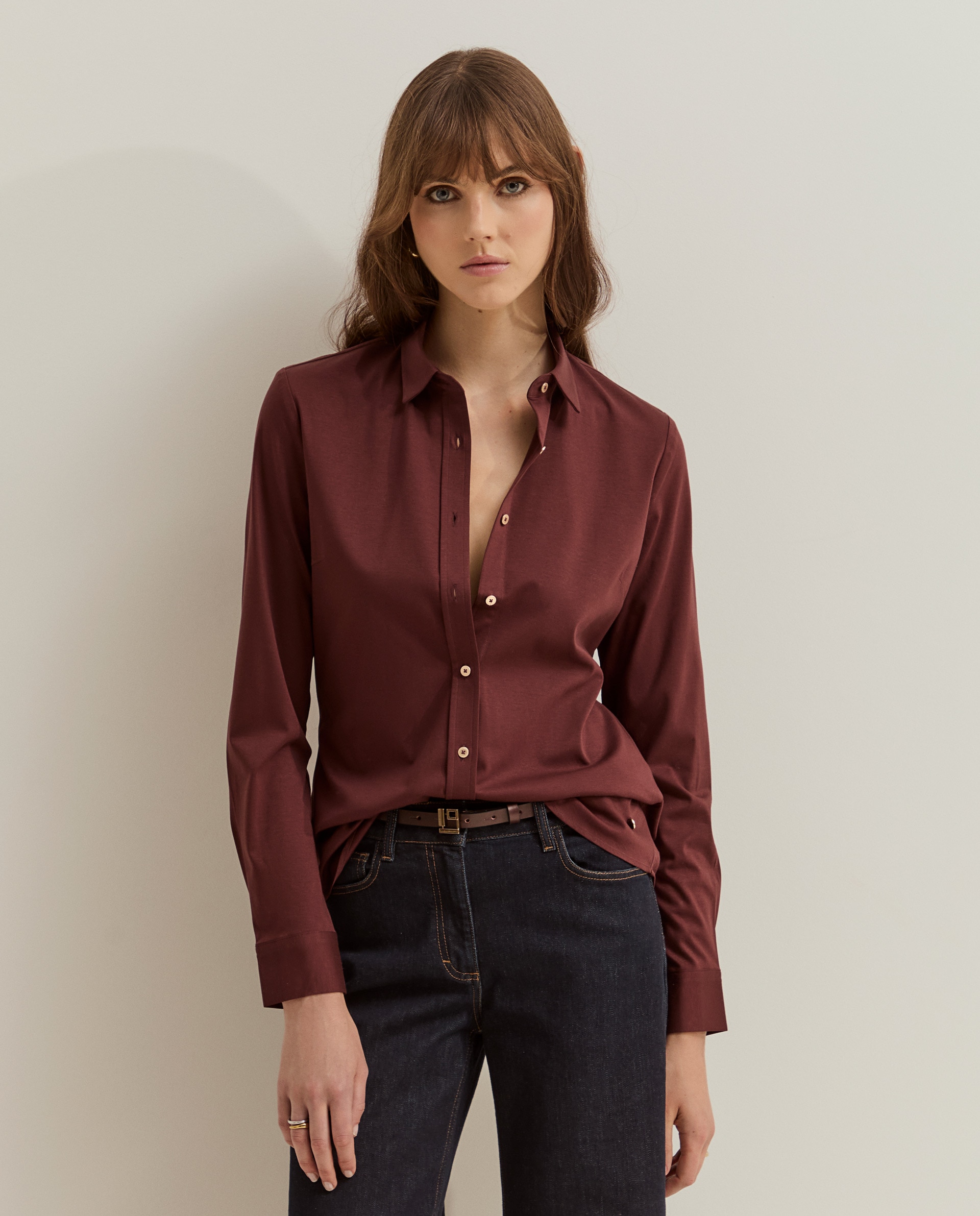 Camisa de mujer de algodón de corte regular - Lion of Porches - Burdeos Burdeos-2