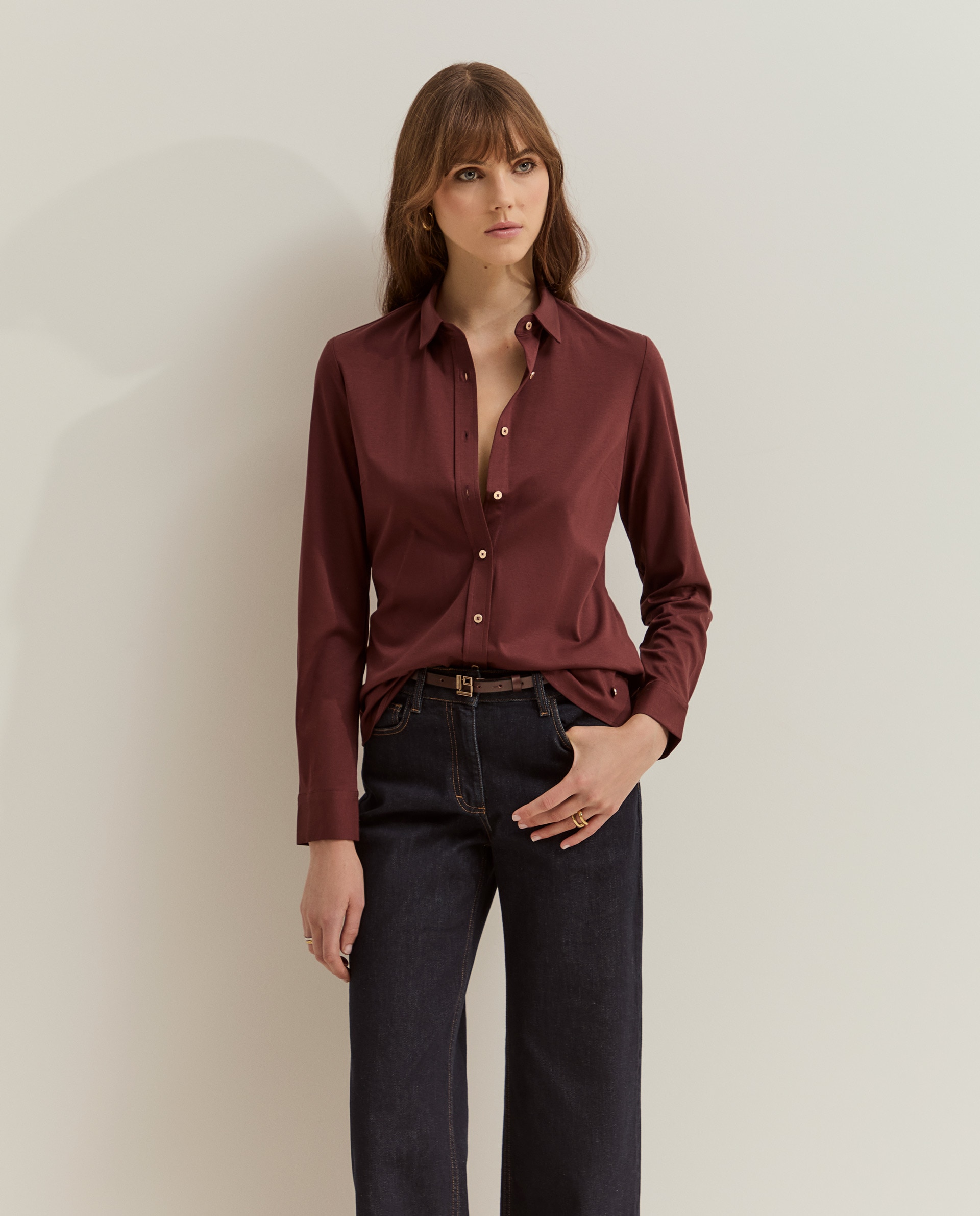 Camisa de mujer de algodón de corte regular - Lion of Porches - Burdeos Burdeos-4