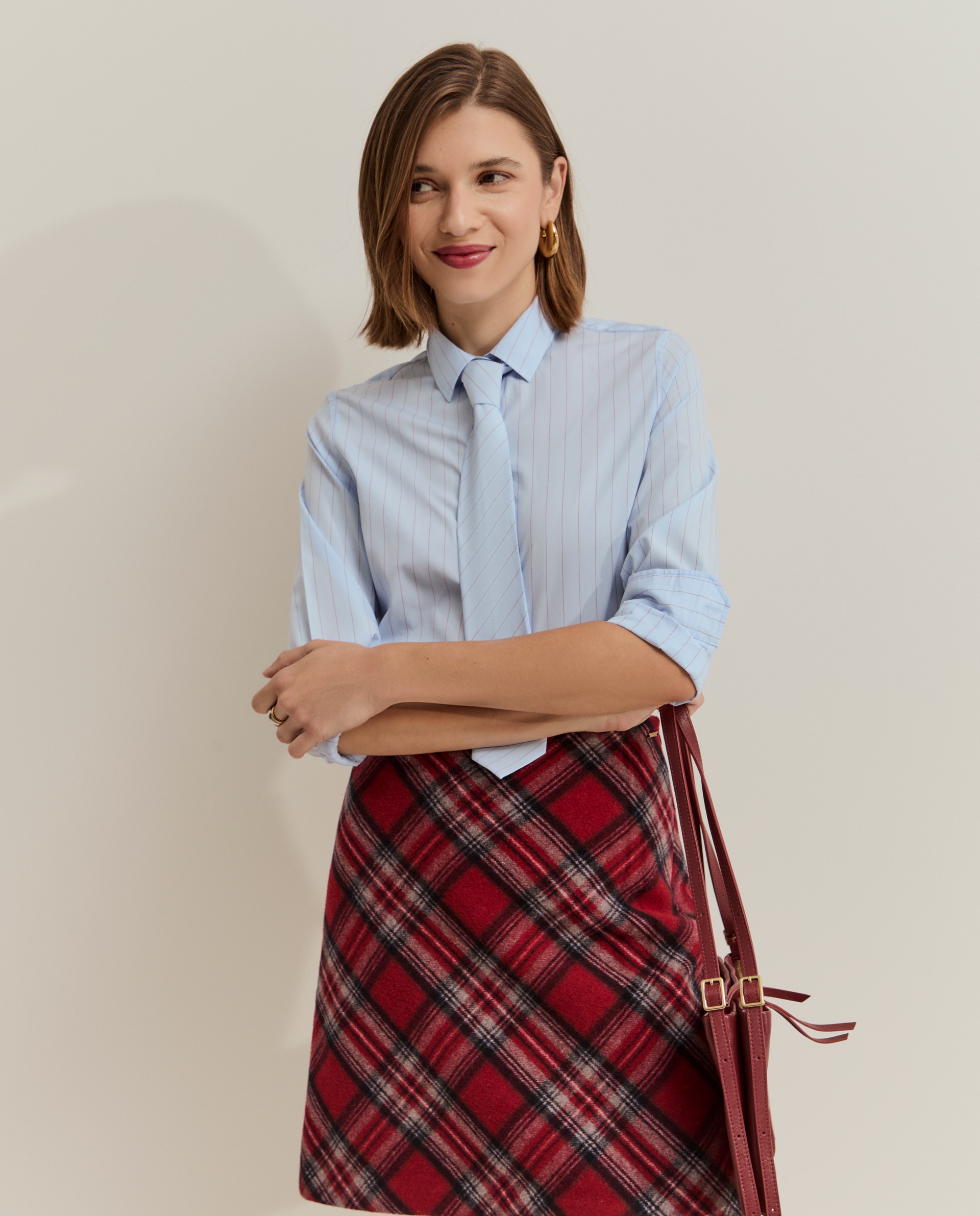 Camisa de mujer a rayas con corbata - Lion of Porches - Azul claro Azul claro-1