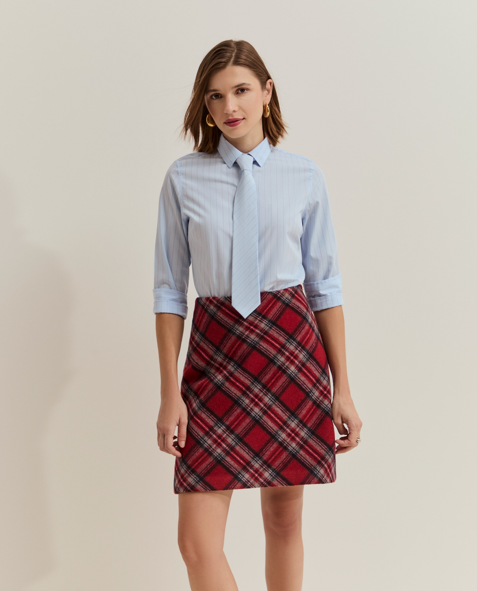 Camisa de mujer a rayas con corbata - Lion of Porches - Azul claro Azul claro-2