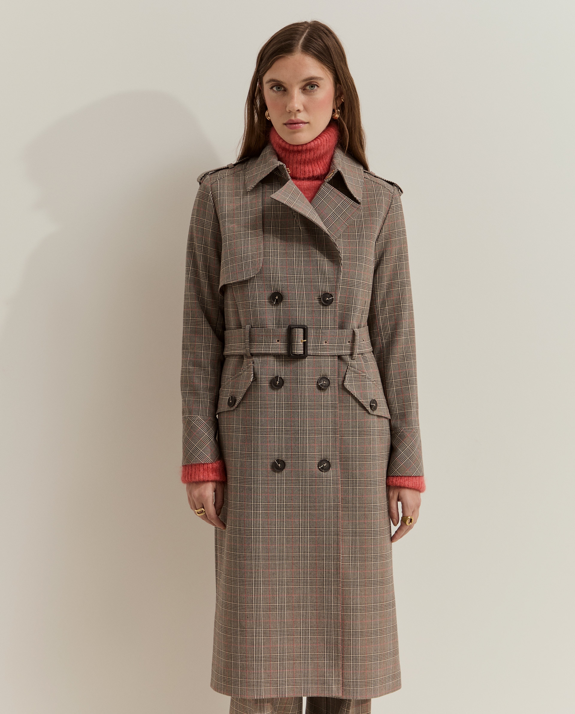 Gabardina de mujer a cuadros repelente al agua - Lion of Porches - Beige Beige-2