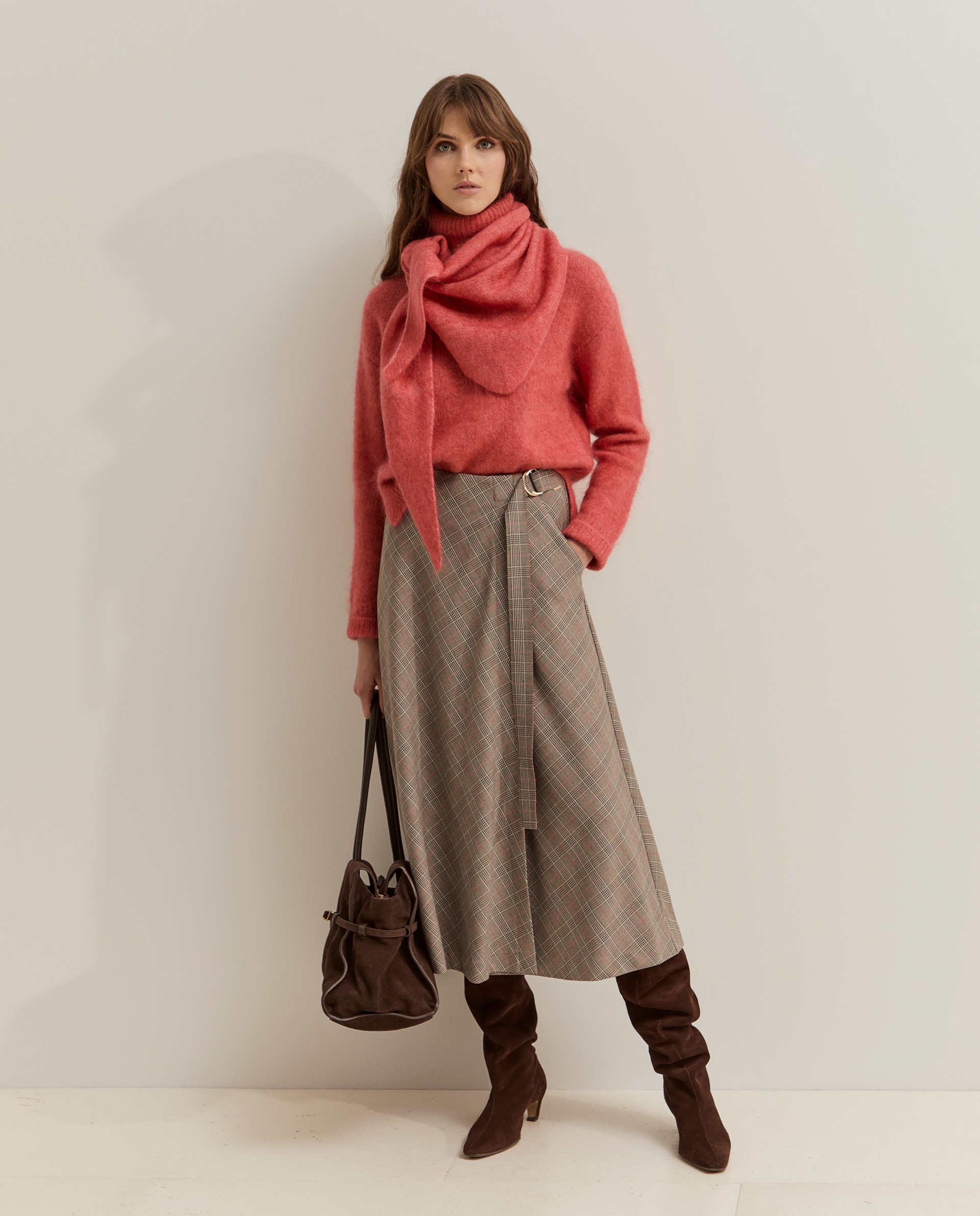 Falda midi a cuadros - Lion of Porches - Beige Beige-1