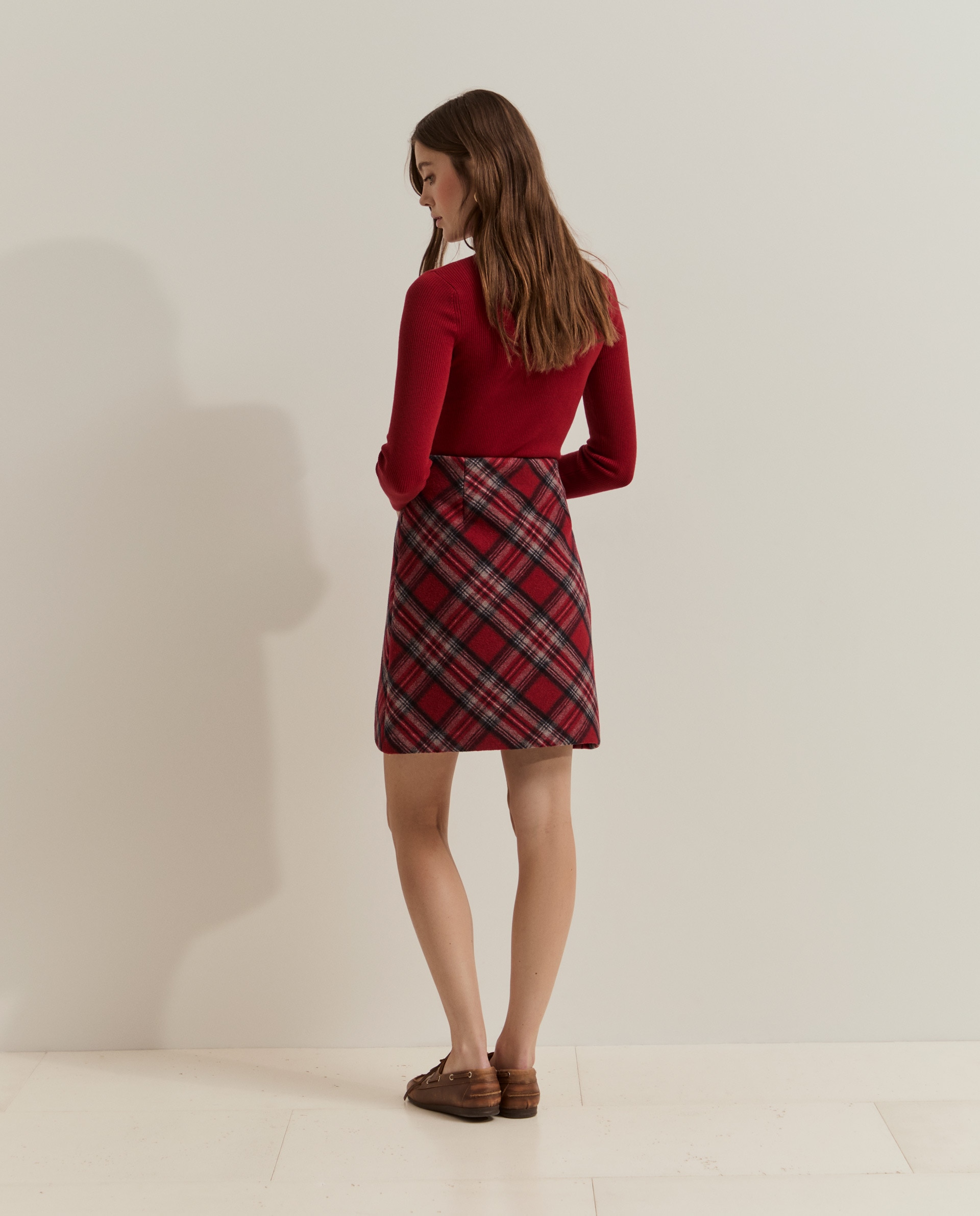 Minifalda a cuadros con lana - Lion of Porches - Rojo Rojo-3