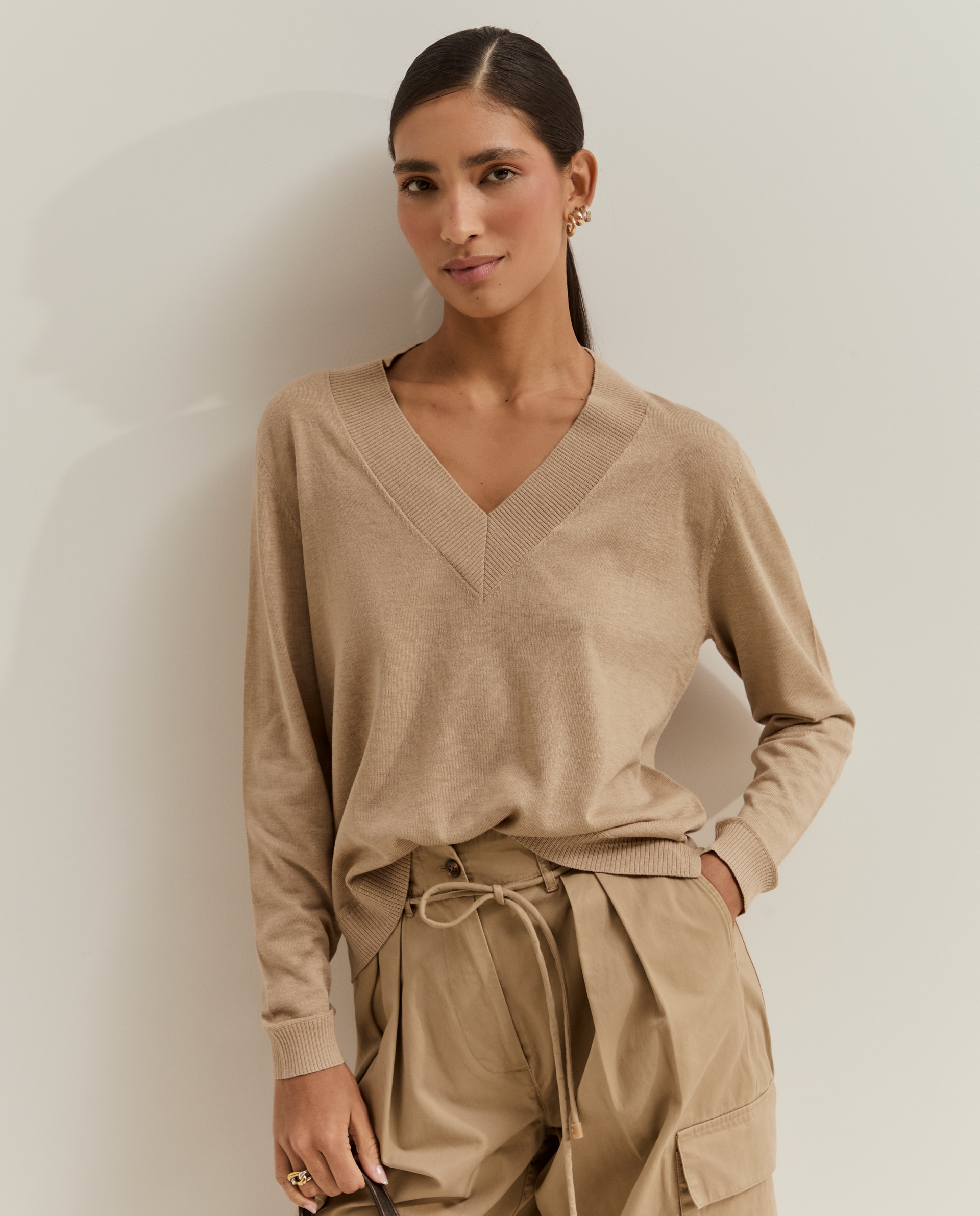 Jersey de mujer de punto con lana - Lion of Porches - Beige Beige-2