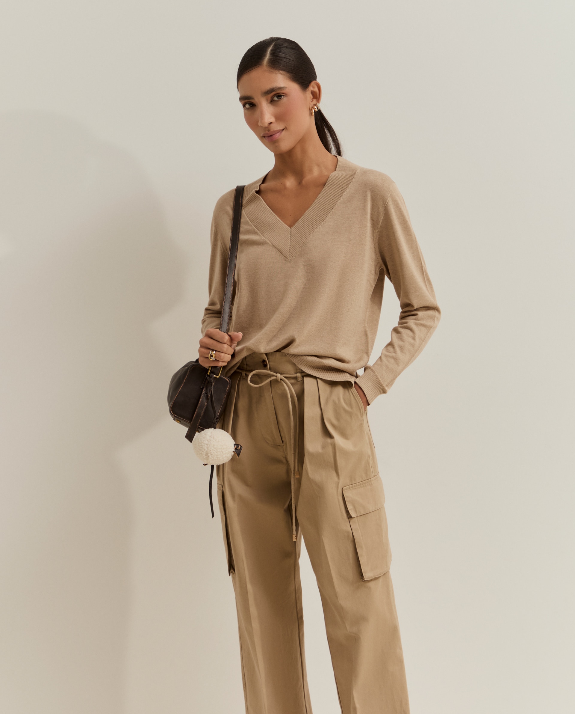Jersey de mujer de punto con lana - Lion of Porches - Beige Beige-4