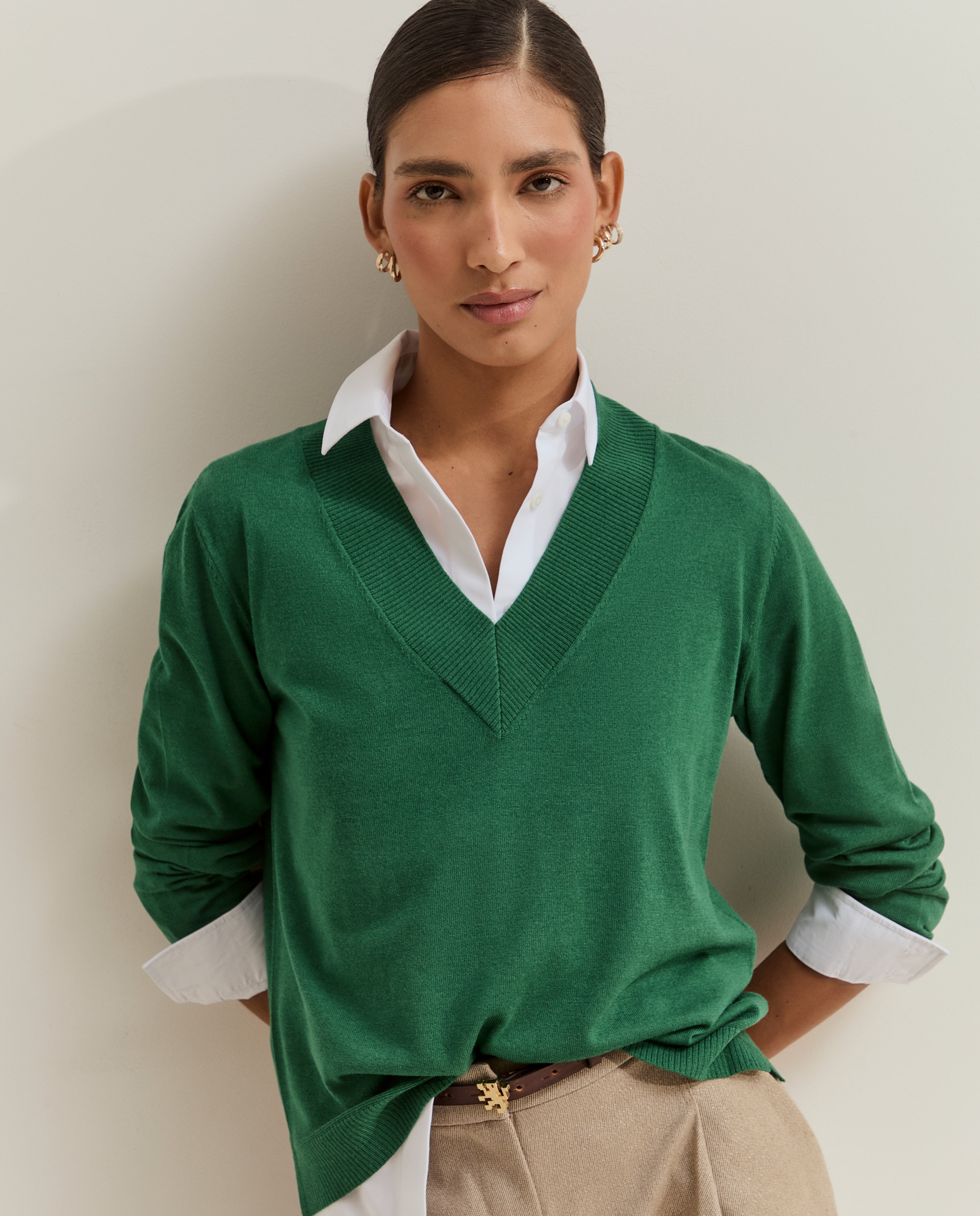 Jersey de mujer de punto con lana - Lion of Porches - Verde Verde-4