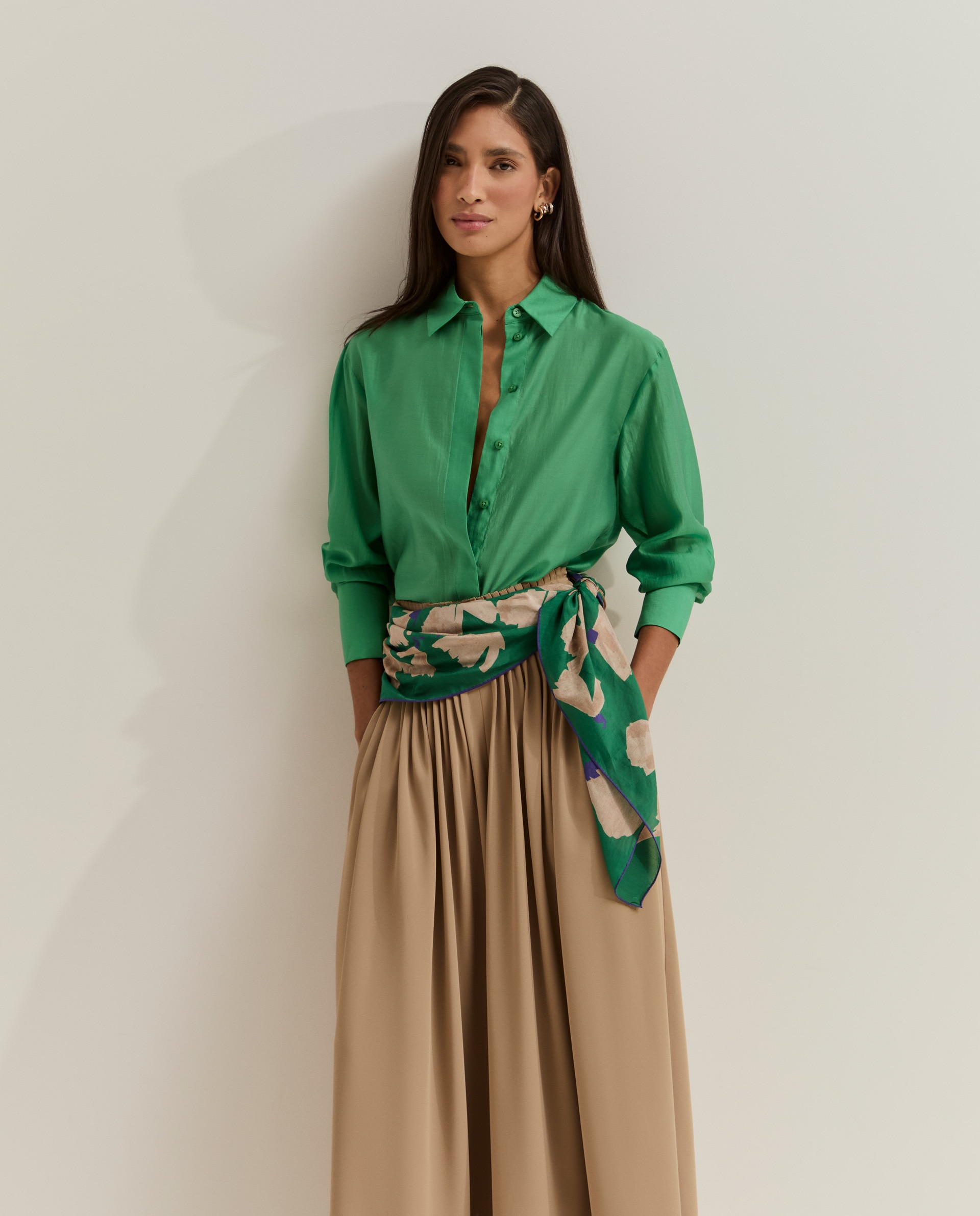 Camisa fluida de mujer en lyocell - Lion of Porches - Verde Verde-1