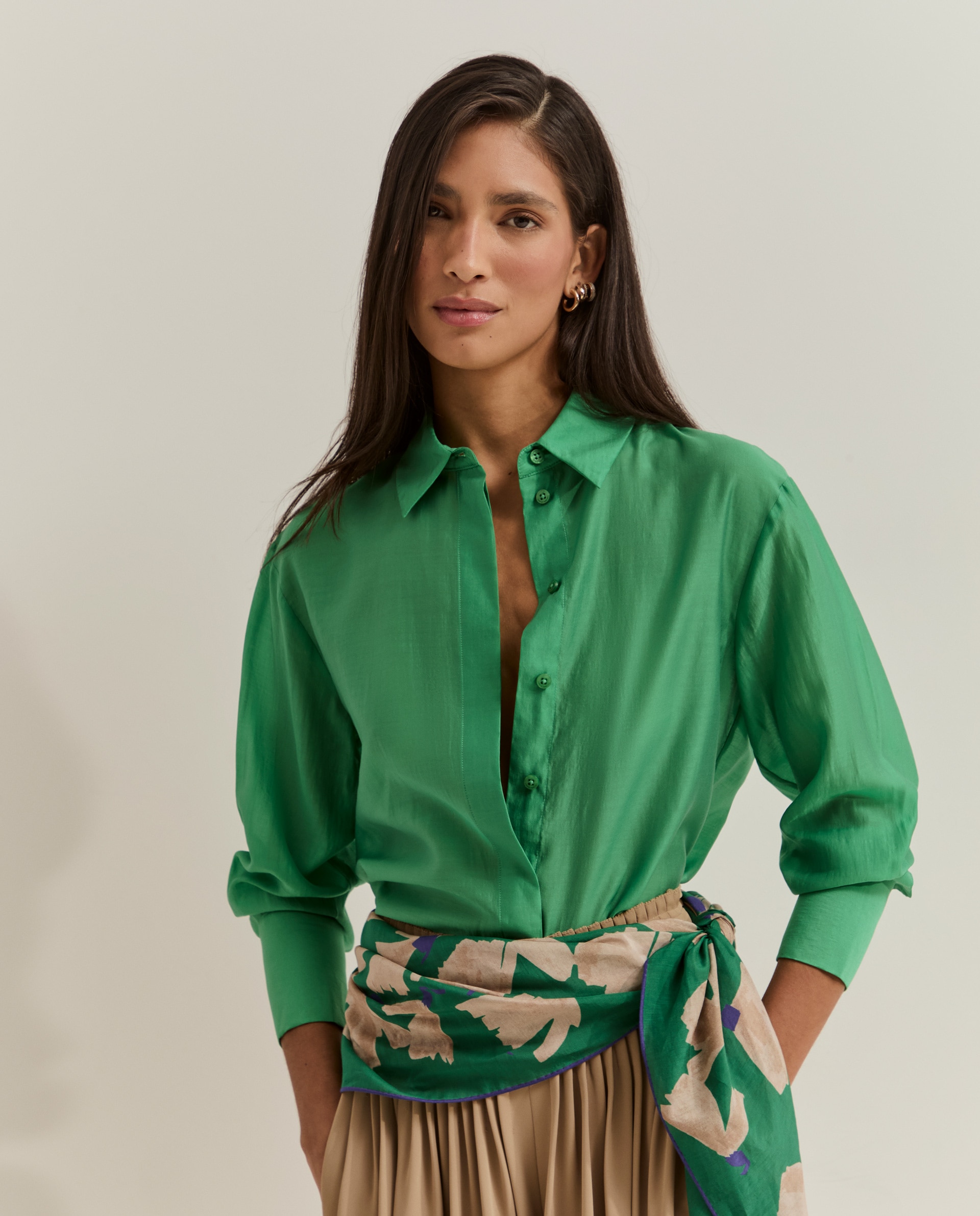 Camisa fluida de mujer en lyocell - Lion of Porches - Verde Verde-2