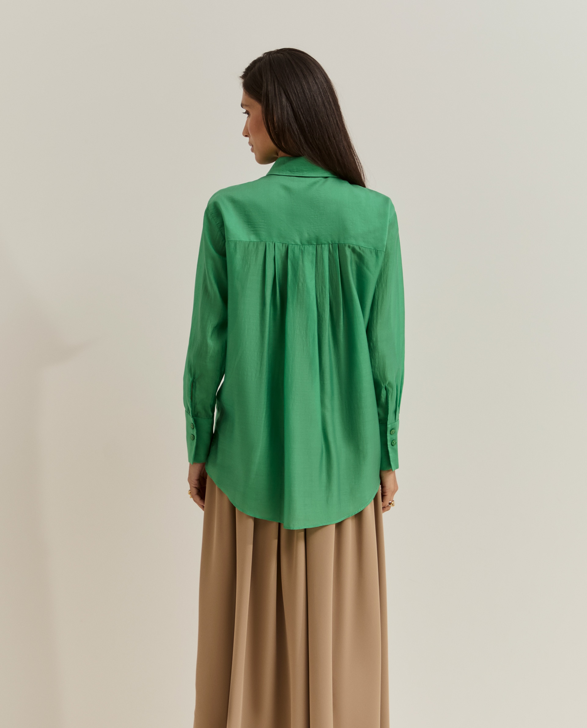 Camisa fluida de mujer en lyocell - Lion of Porches - Verde Verde-3