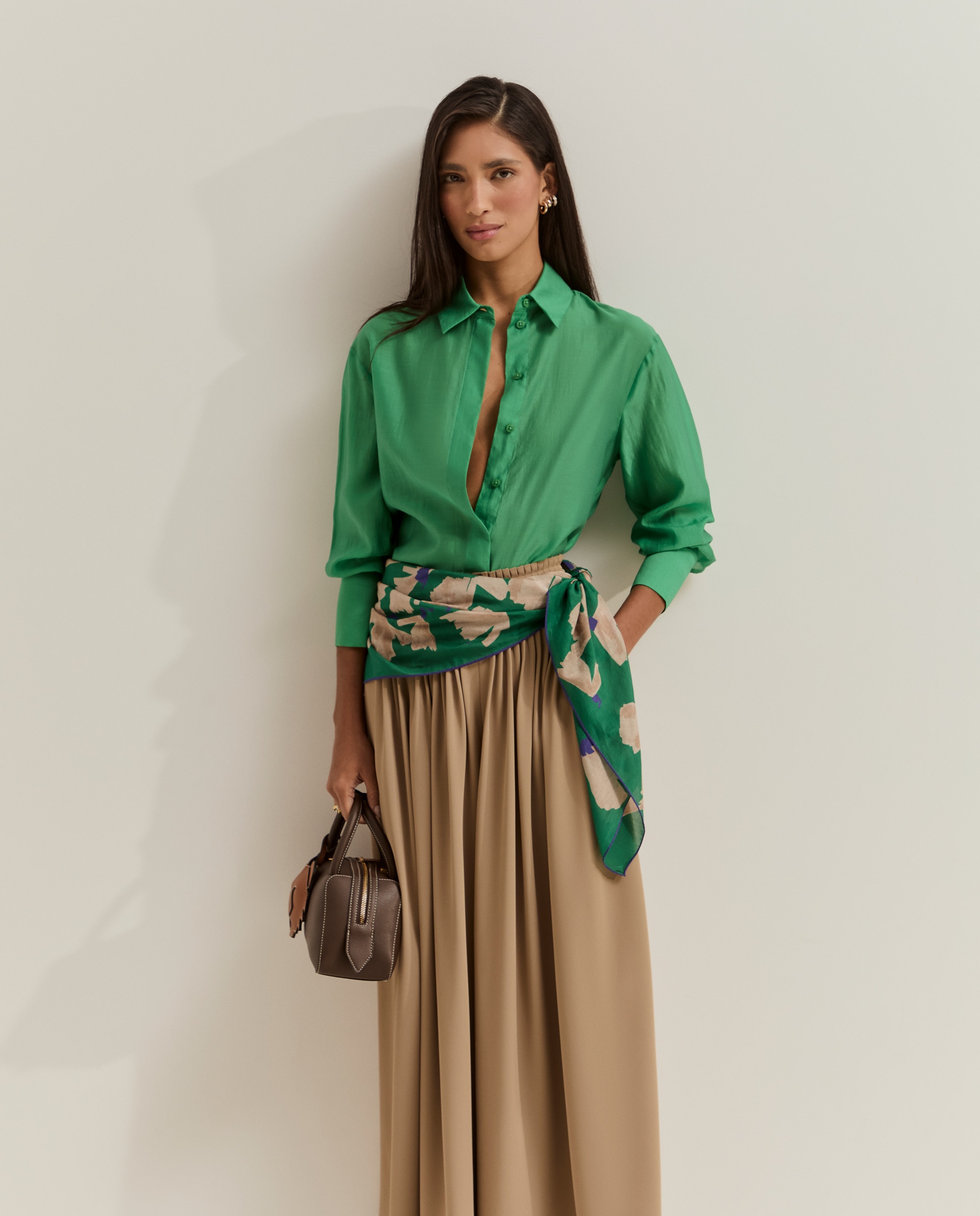 Camisa fluida de mujer en lyocell - Lion of Porches - Verde Verde-4