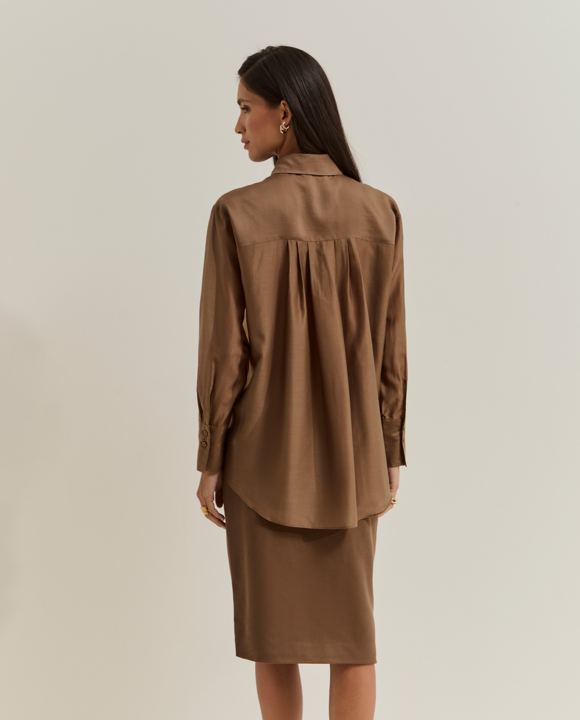 Camisa fluida de mujer en lyocell - Lion of Porches - Marrón Marrón-3
