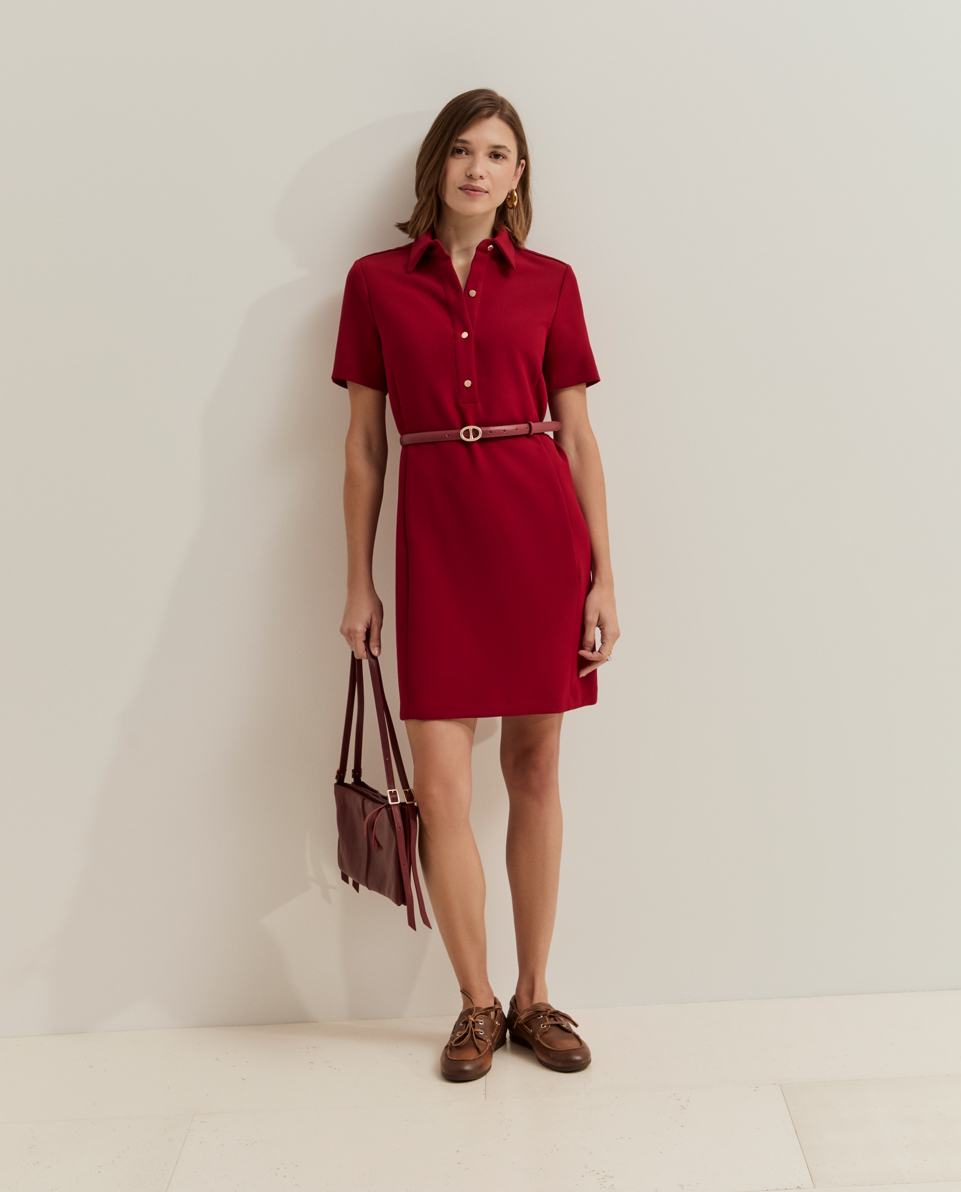 Vestido curto con cinturón - Lion of Porches - Rojo Rojo-1
