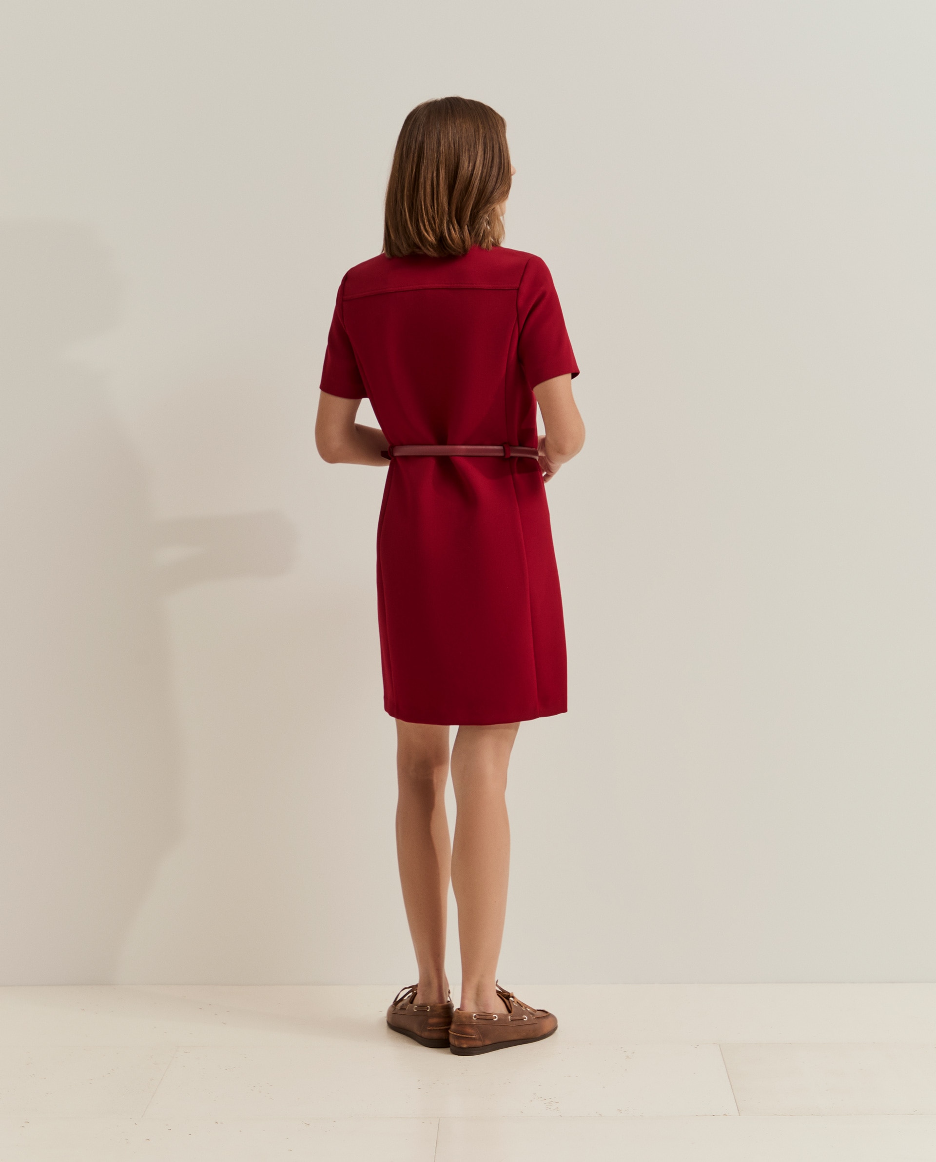 Vestido curto con cinturón - Lion of Porches - Rojo Rojo-3
