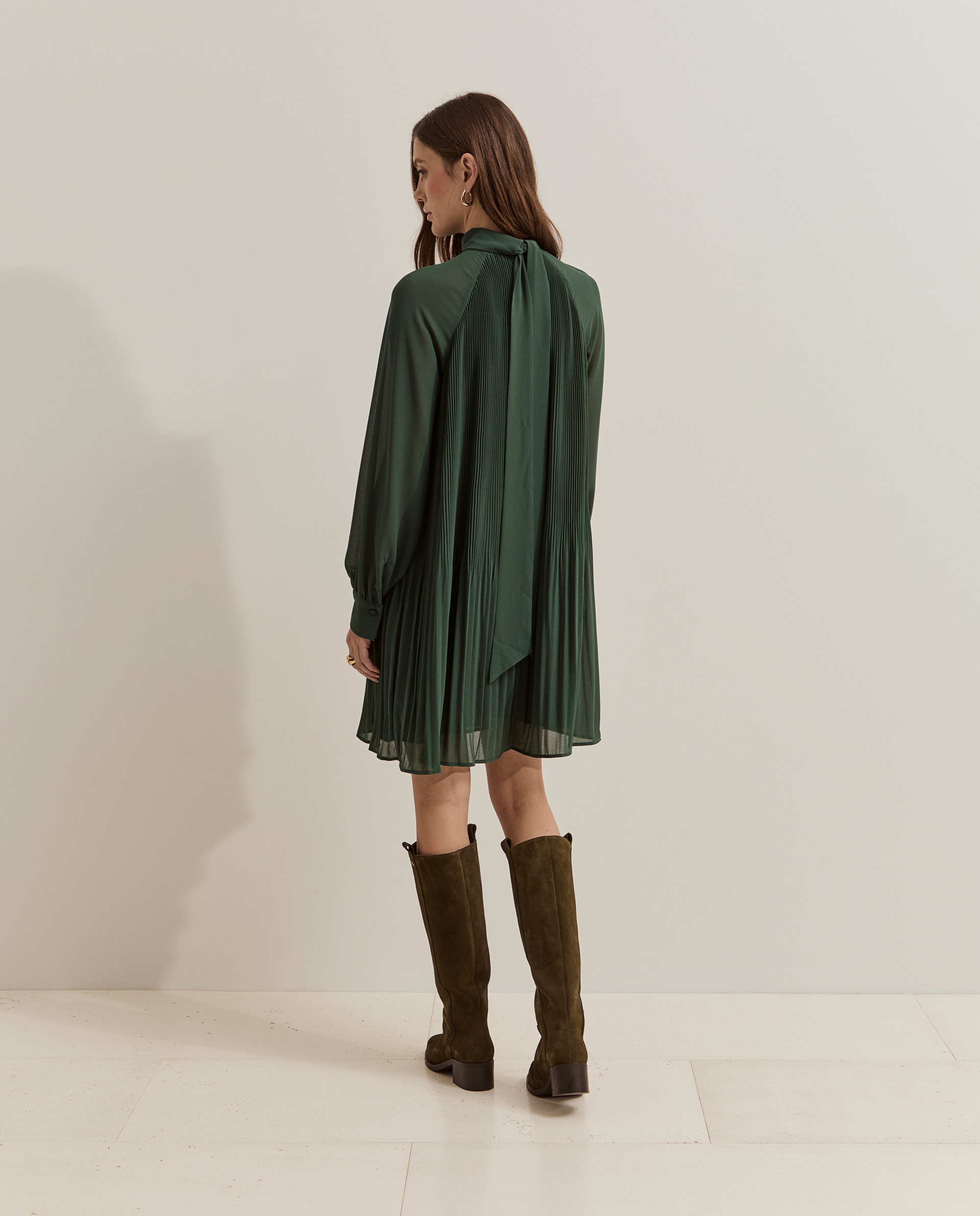 Vestido corto plisado - Lion of Porches - Verde oscuro Verde oscuro-3