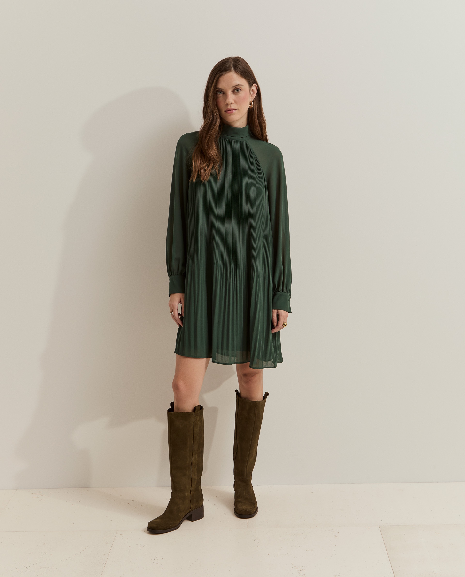 Vestido corto plisado - Lion of Porches - Verde oscuro Verde oscuro-4