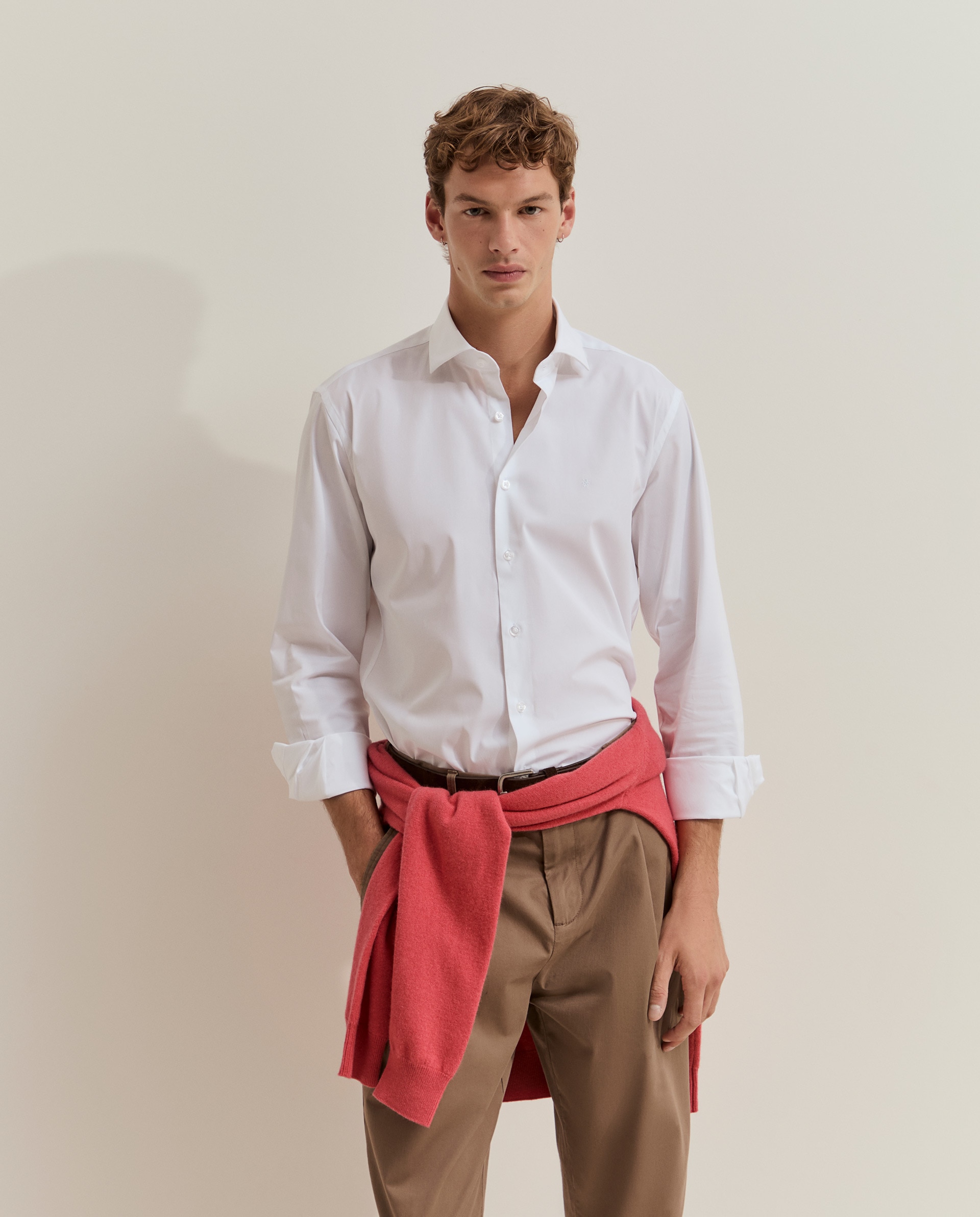 Camisa de algodón de hombre de corte ajustado - Lion of Porches - Blanco Blanco-4