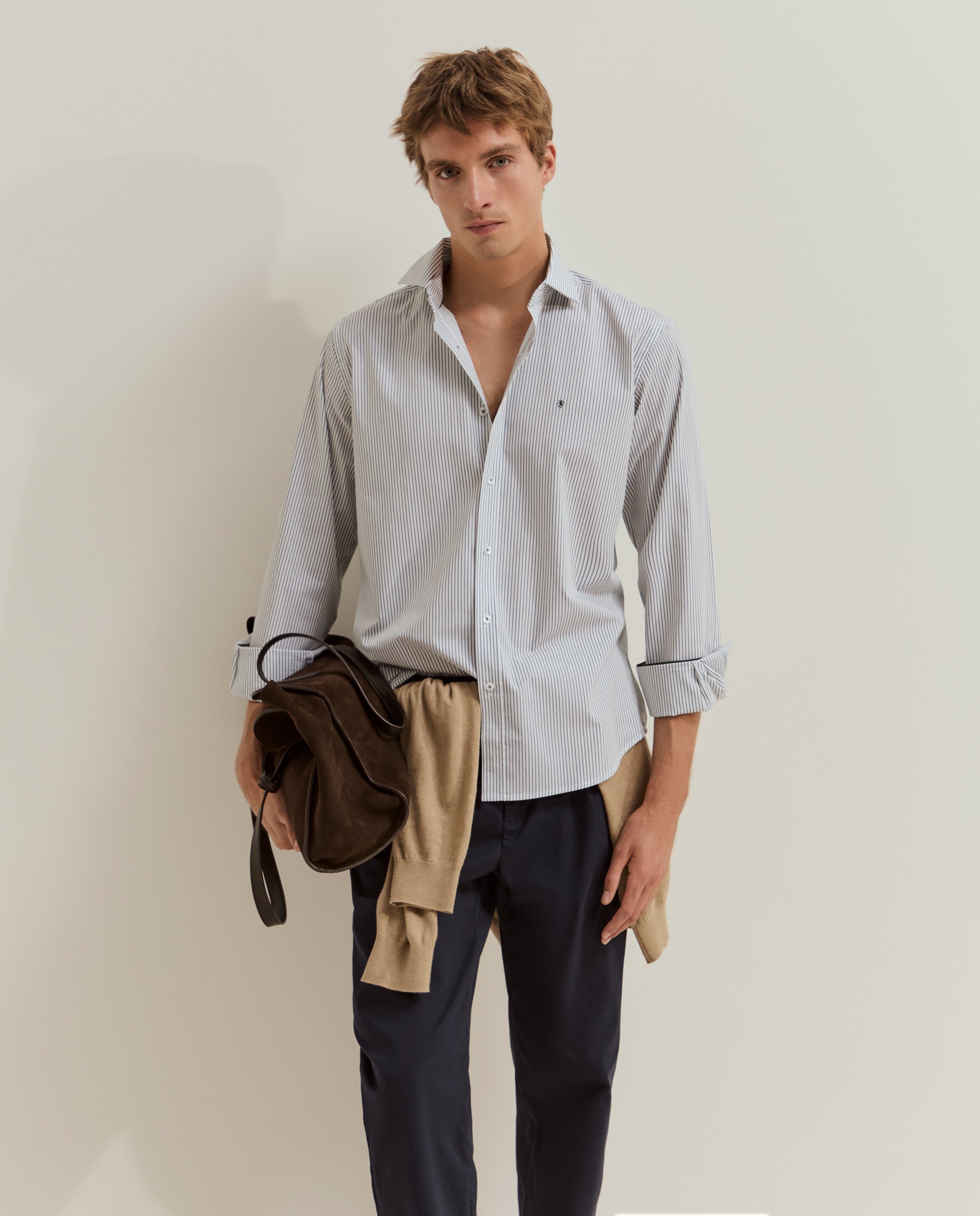 Camisa de hombre de corte regular fit con rayas - Lion of Porches - Verde Verde-1