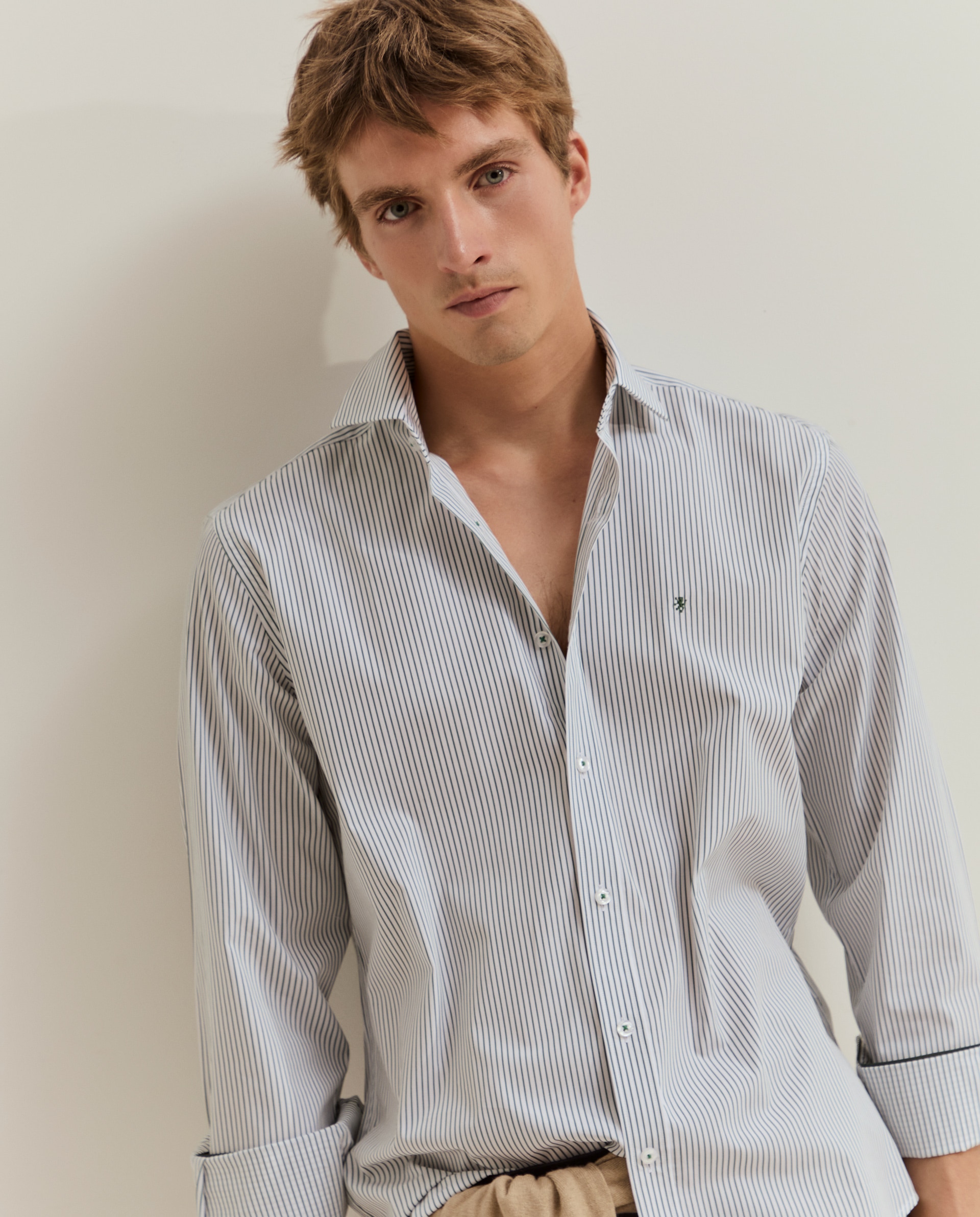 Camisa de hombre de corte regular fit con rayas - Lion of Porches - Verde Verde-2
