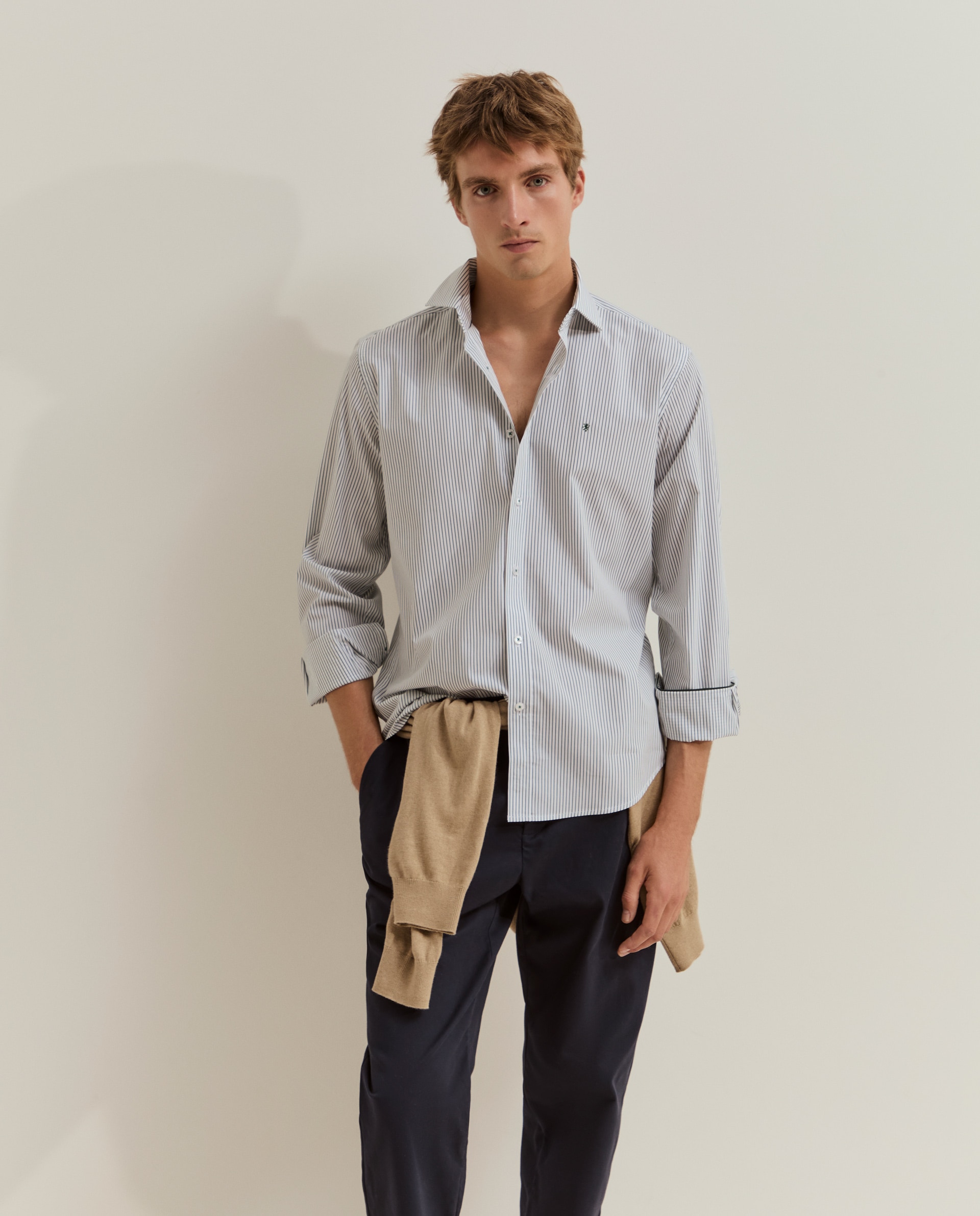 Camisa de hombre de corte regular fit con rayas - Lion of Porches - Verde Verde-4
