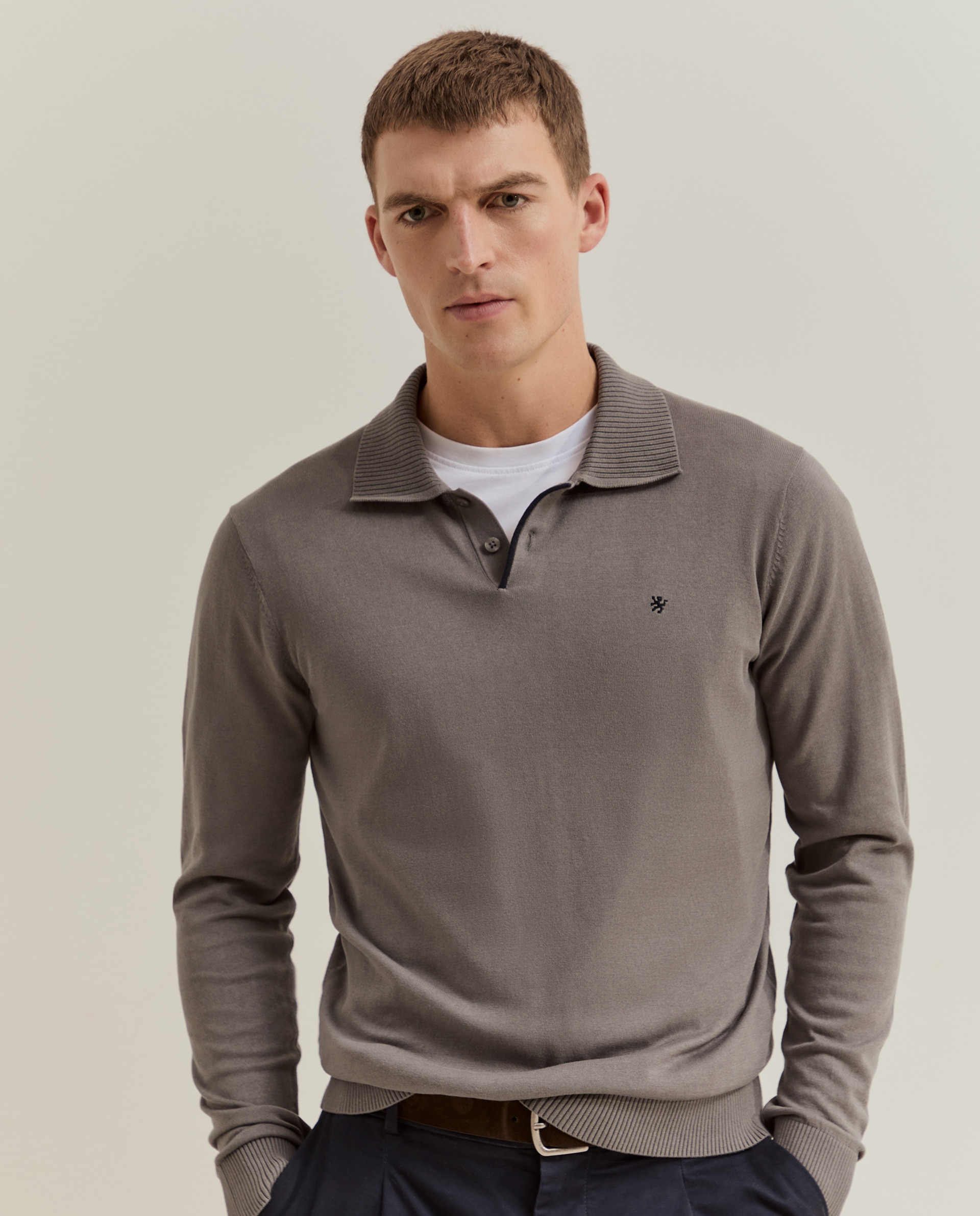 Polo de hombre de seda y algodón - Lion of Porches - Gris Gris-1