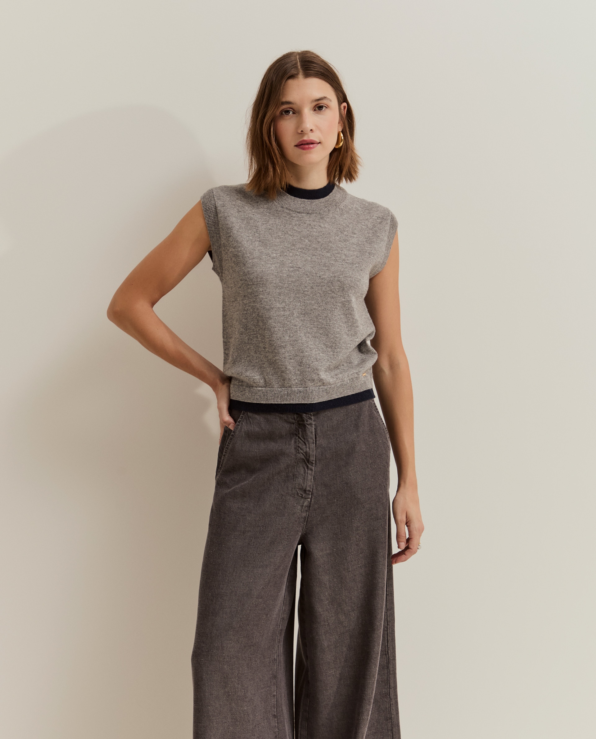 Chaleco de mujer de punto en lana - Lion of Porches - Gris Gris-1