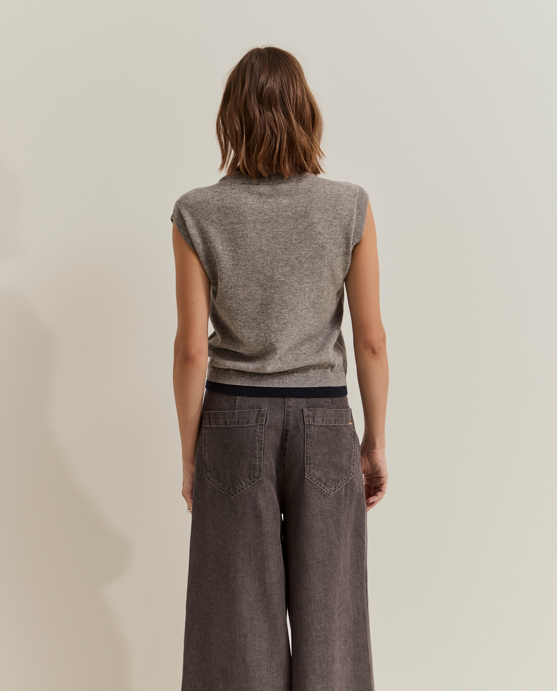 Chaleco de mujer de punto en lana - Lion of Porches - Gris Gris-3