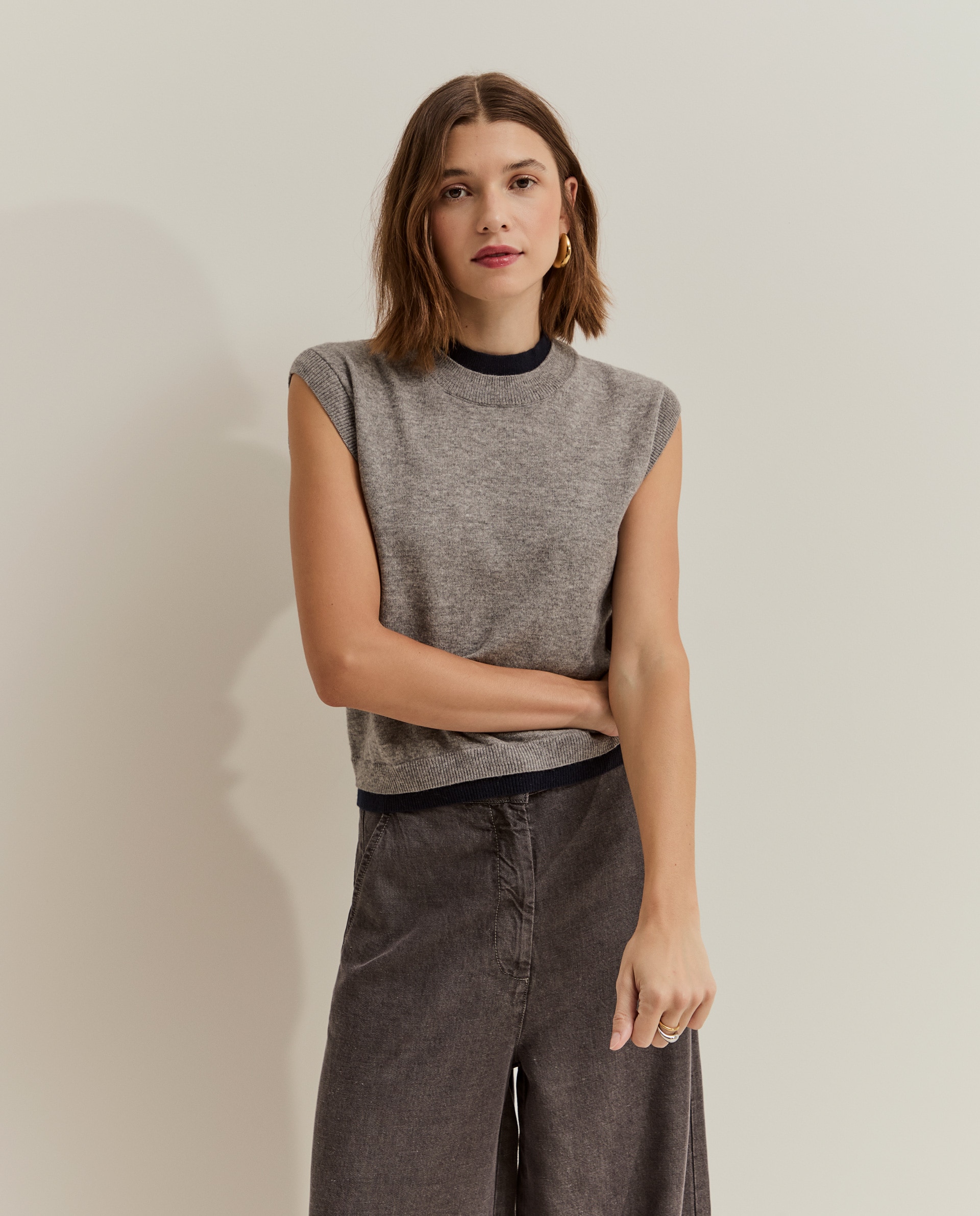 Chaleco de mujer de punto en lana - Lion of Porches - Gris Gris-4