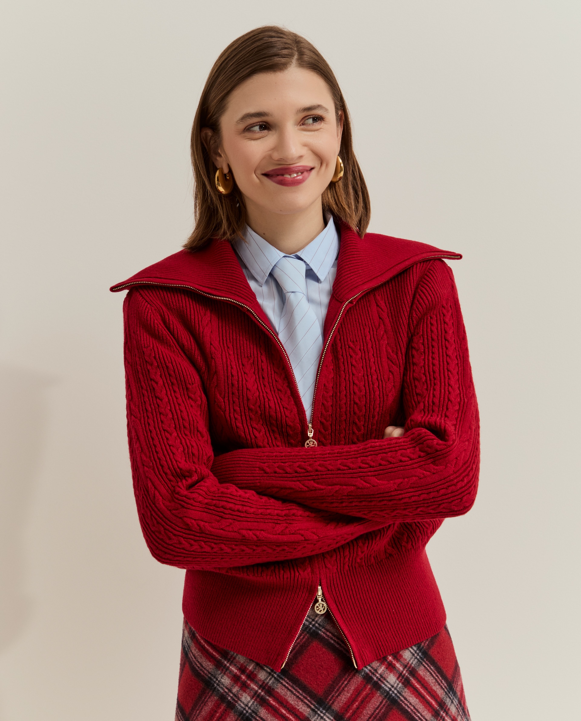 Cardigan de mujer tricotado en lana - Lion of Porches - Rojo Rojo-1