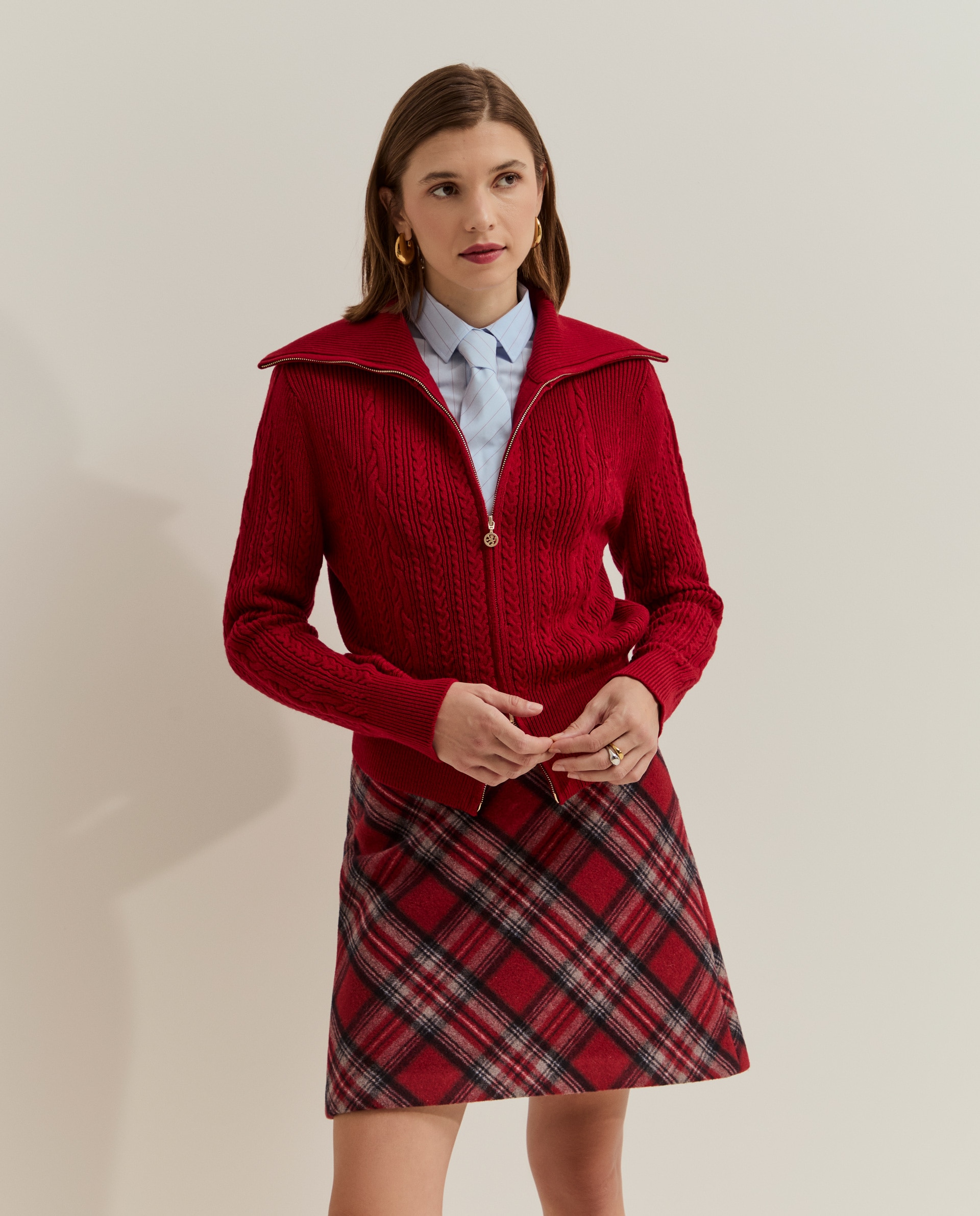 Cardigan de mujer tricotado en lana - Lion of Porches - Rojo Rojo-2