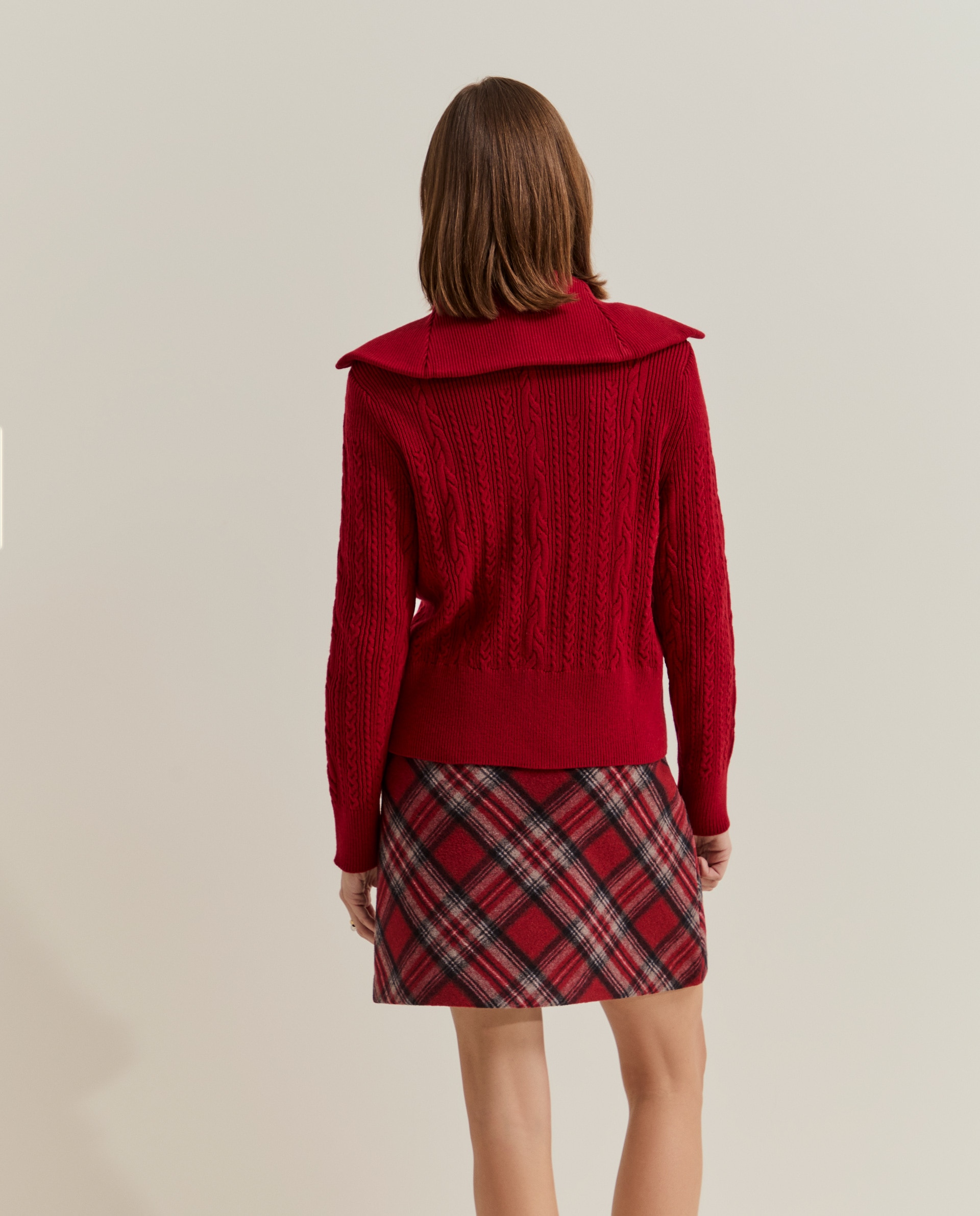 Cardigan de mujer tricotado en lana - Lion of Porches - Rojo Rojo-3