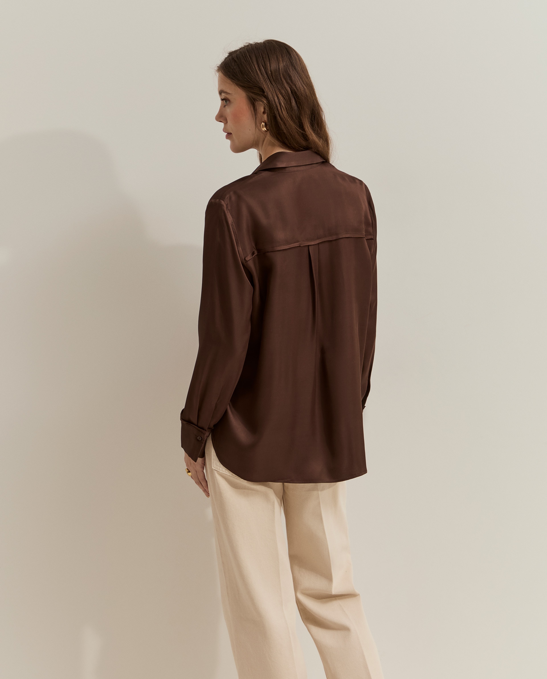 Camisa de mujer en satén - Lion of Porches - Marrón Marrón-3