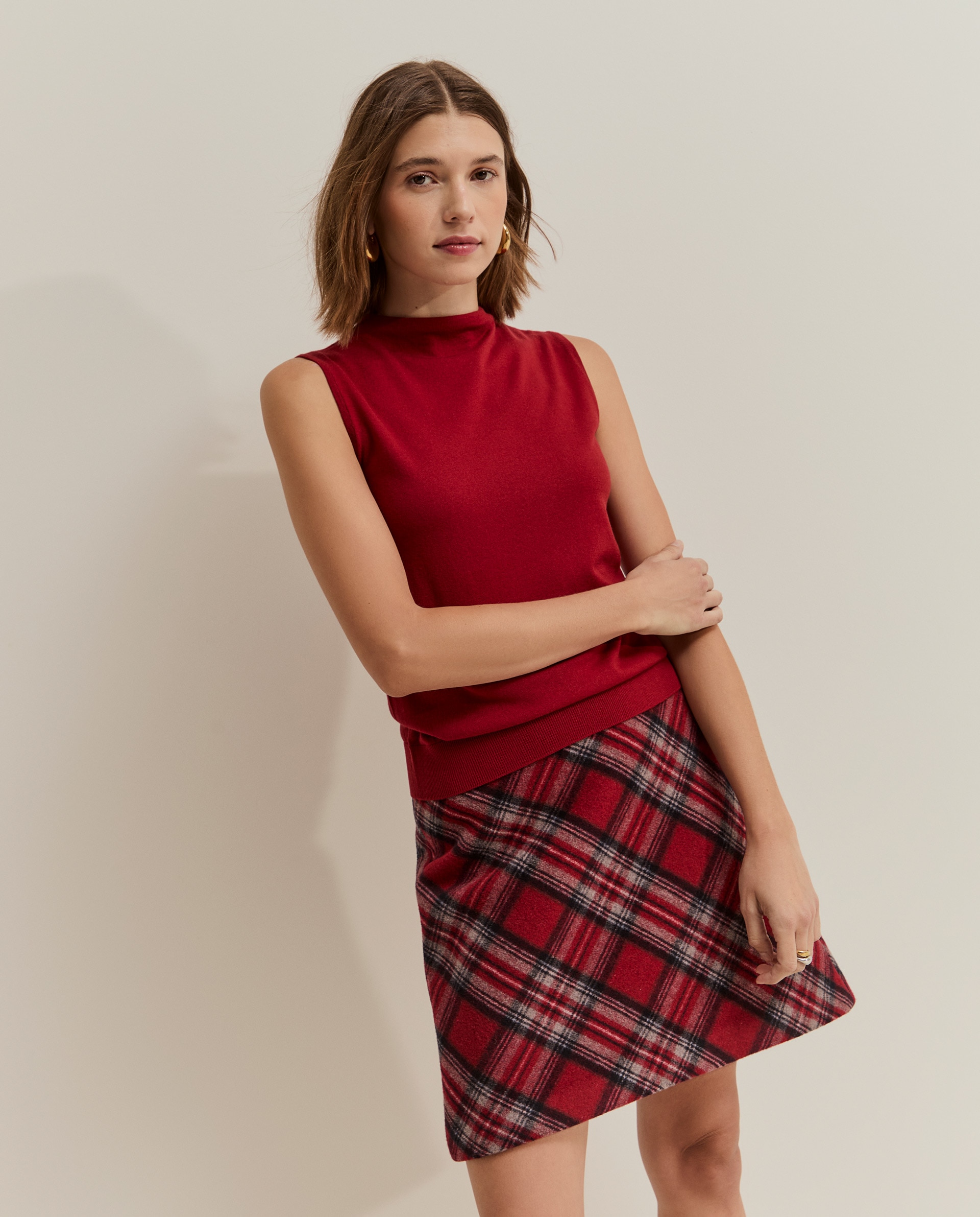Jersey de mujer en lana sin mangas - Lion of Porches - Rojo Rojo-4