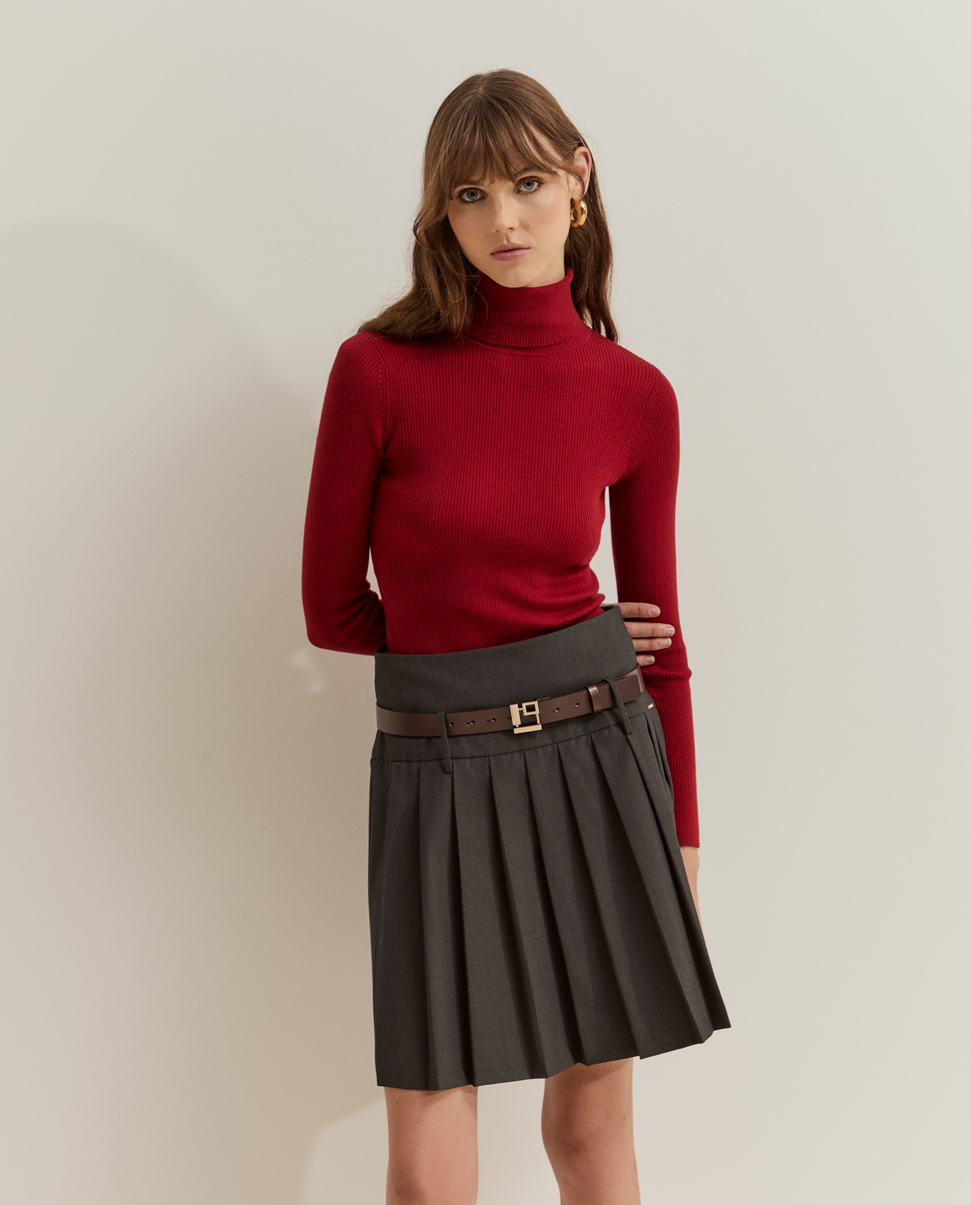 Jersey de mujer de cuello alto de lana - Lion of Porches - Rojo Rojo-1