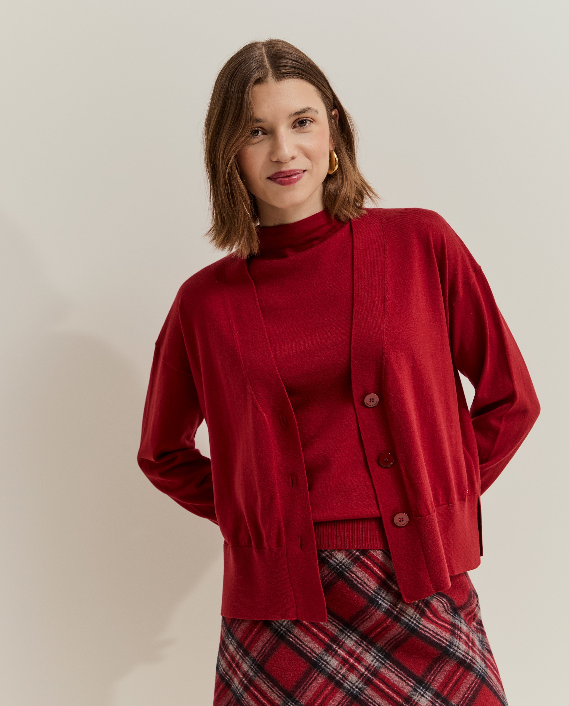 Cardigan de mujer en lana - Lion of Porches - Rojo Rojo-2