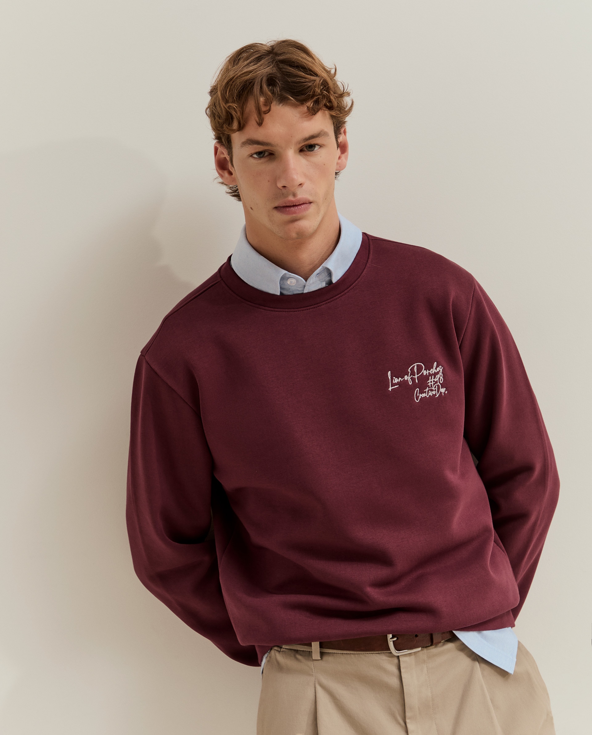 Sudadera de hombre con bordado en - Lion of Porches - Rojo Rojo-2