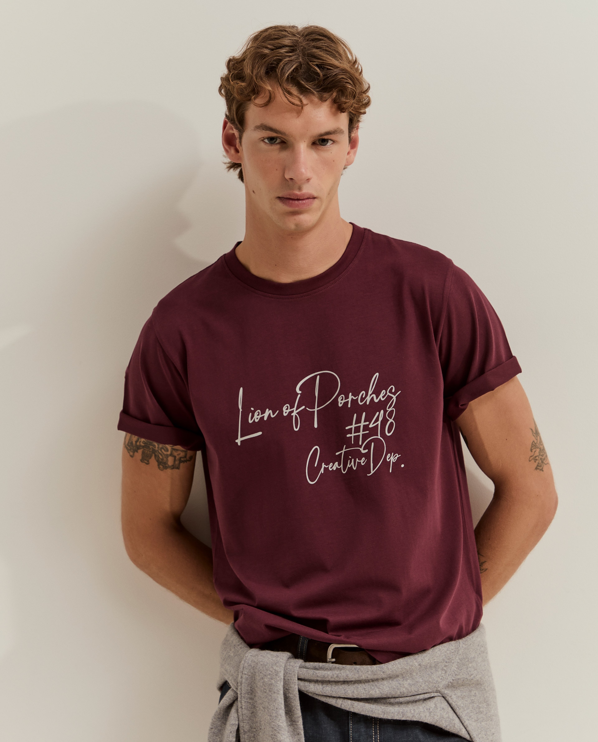 Imagen 1 de Camiseta de manga corta de hombre en algodón - Lion of Porches - Rojo Rojo