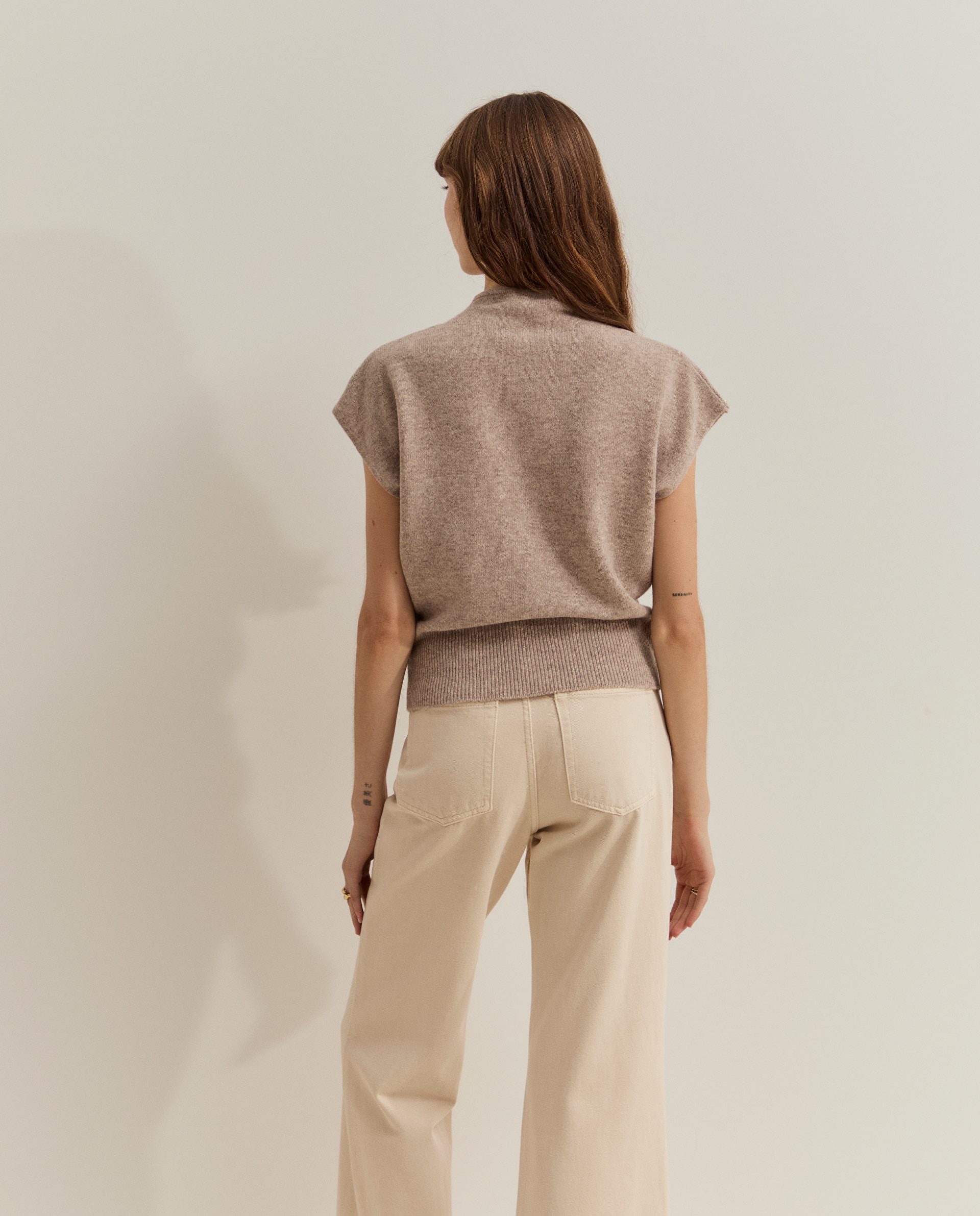 Jersey de mujer de lana de manga corta - Lion of Porches - Beige Beige-3