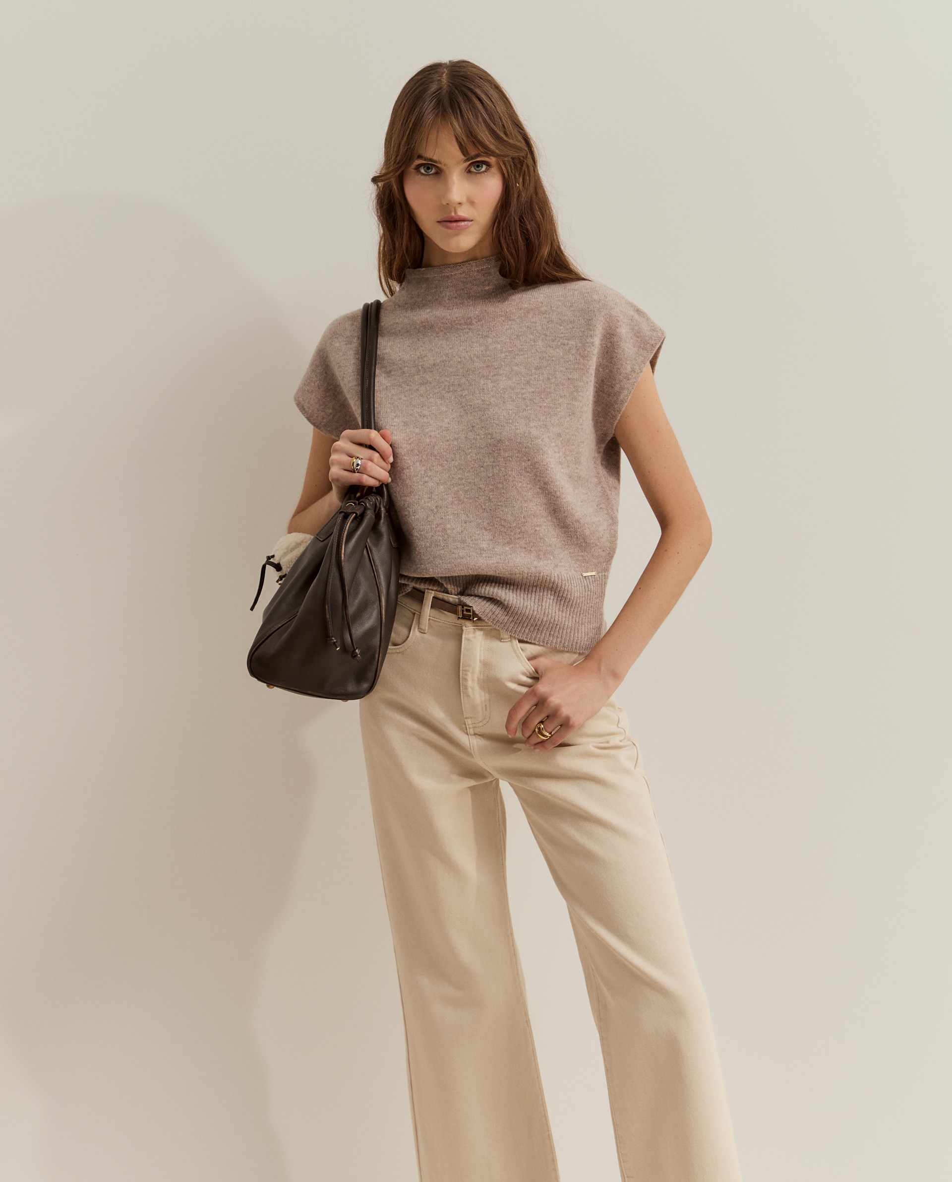 Jersey de mujer de lana de manga corta - Lion of Porches - Beige Beige-4