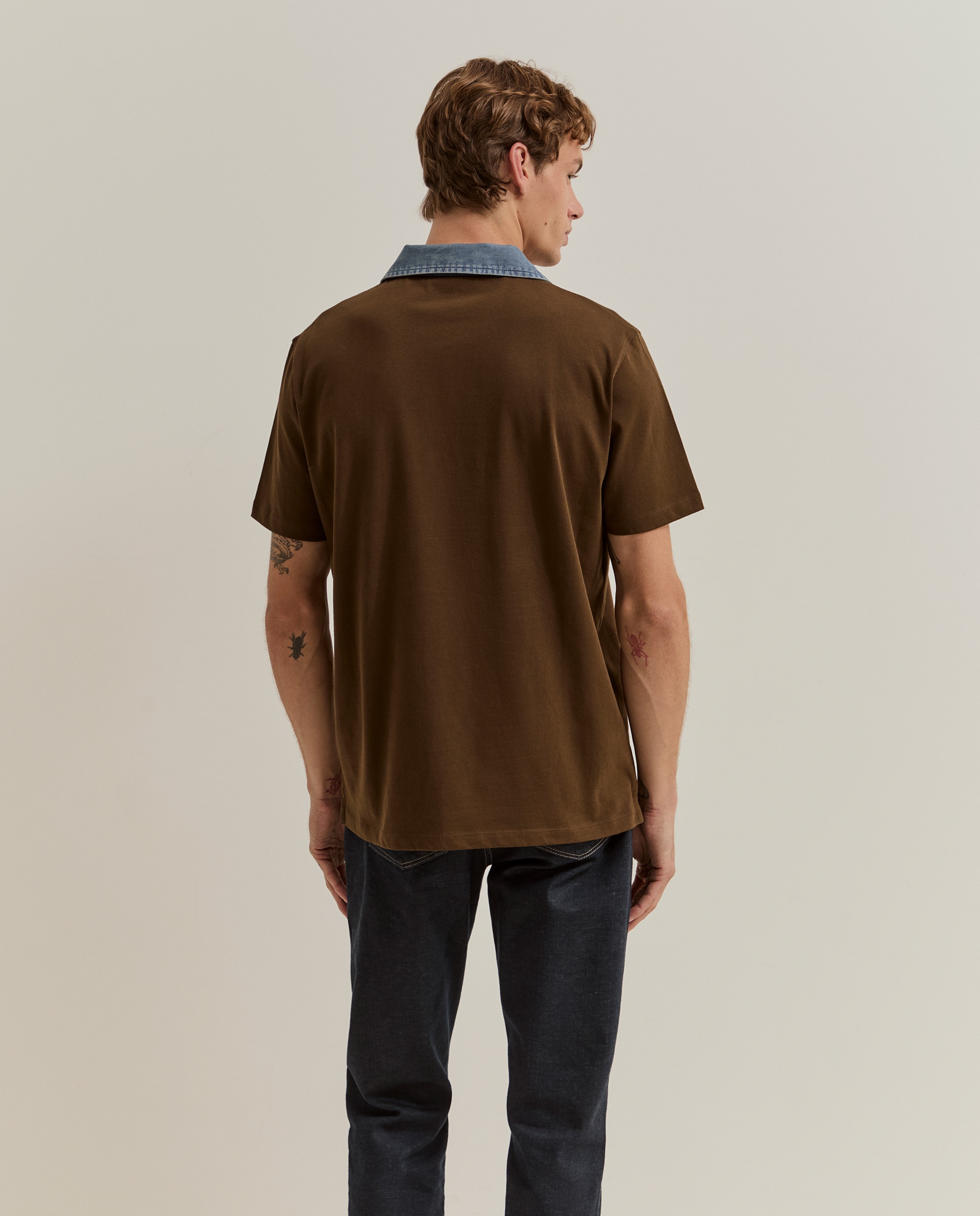 Polo de manga corta de hombre en algodón con cuello vaquero - Lion of Porches - Marrón Marrón-3