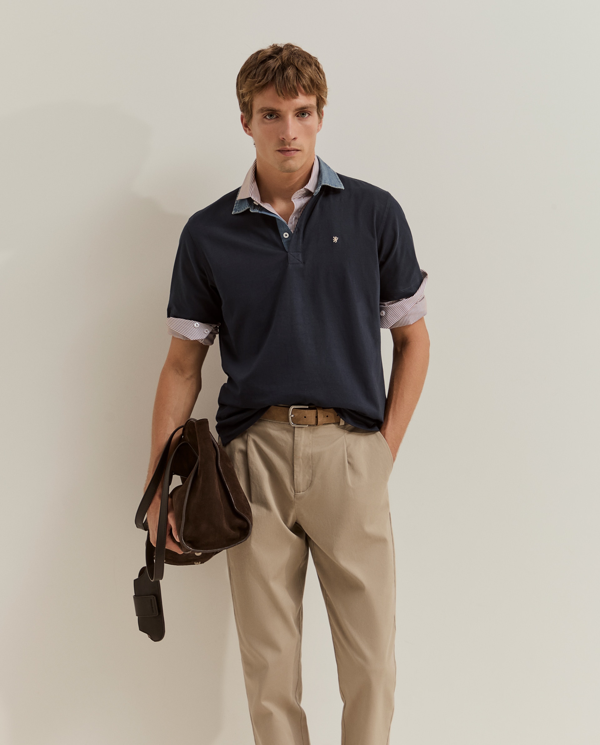 Polo de manga corta de hombre en algodón con cuello vaquero - Lion of Porches - Azul marino Azul marino-1