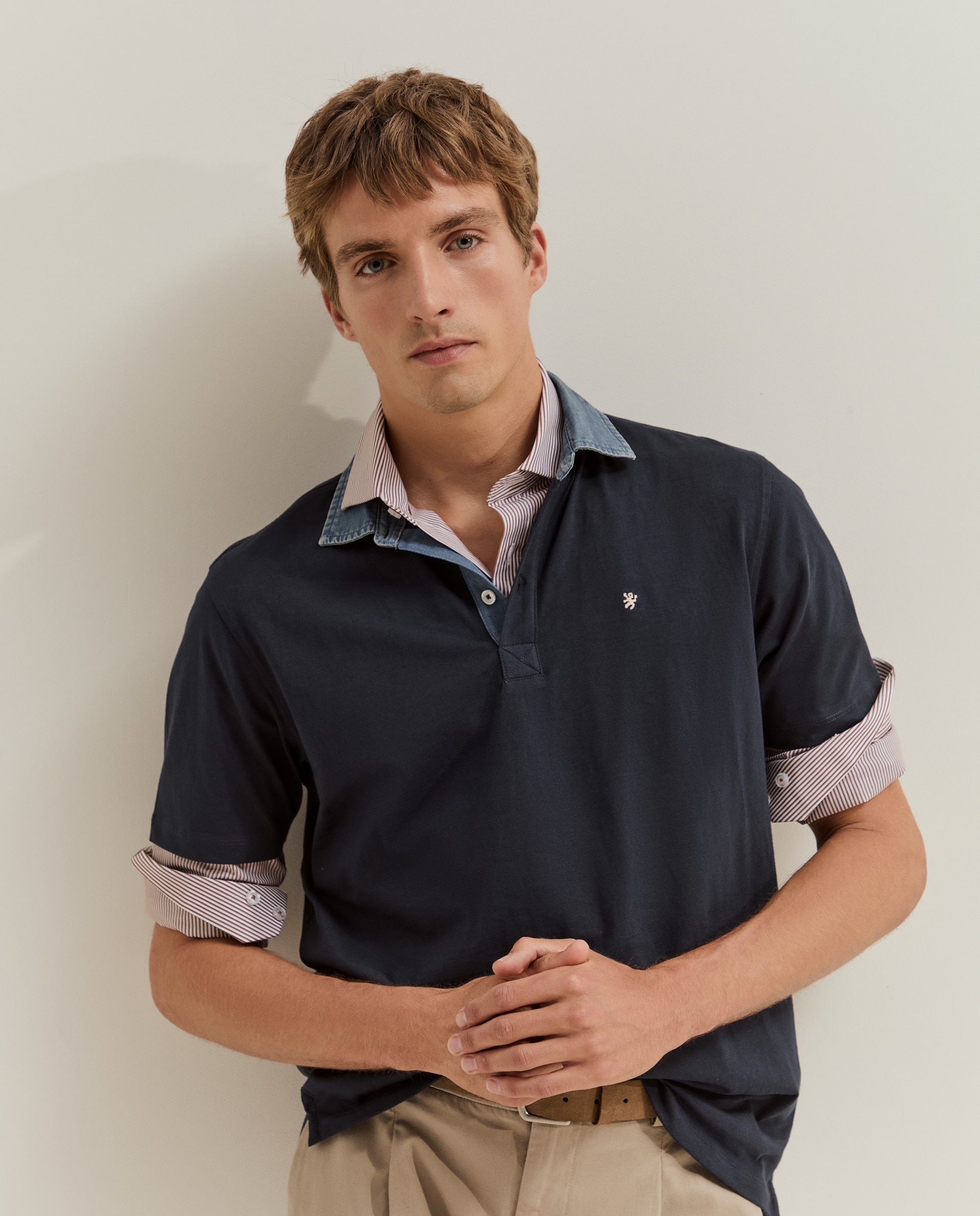 Polo de manga corta de hombre en algodón con cuello vaquero - Lion of Porches - Azul marino Azul marino-2