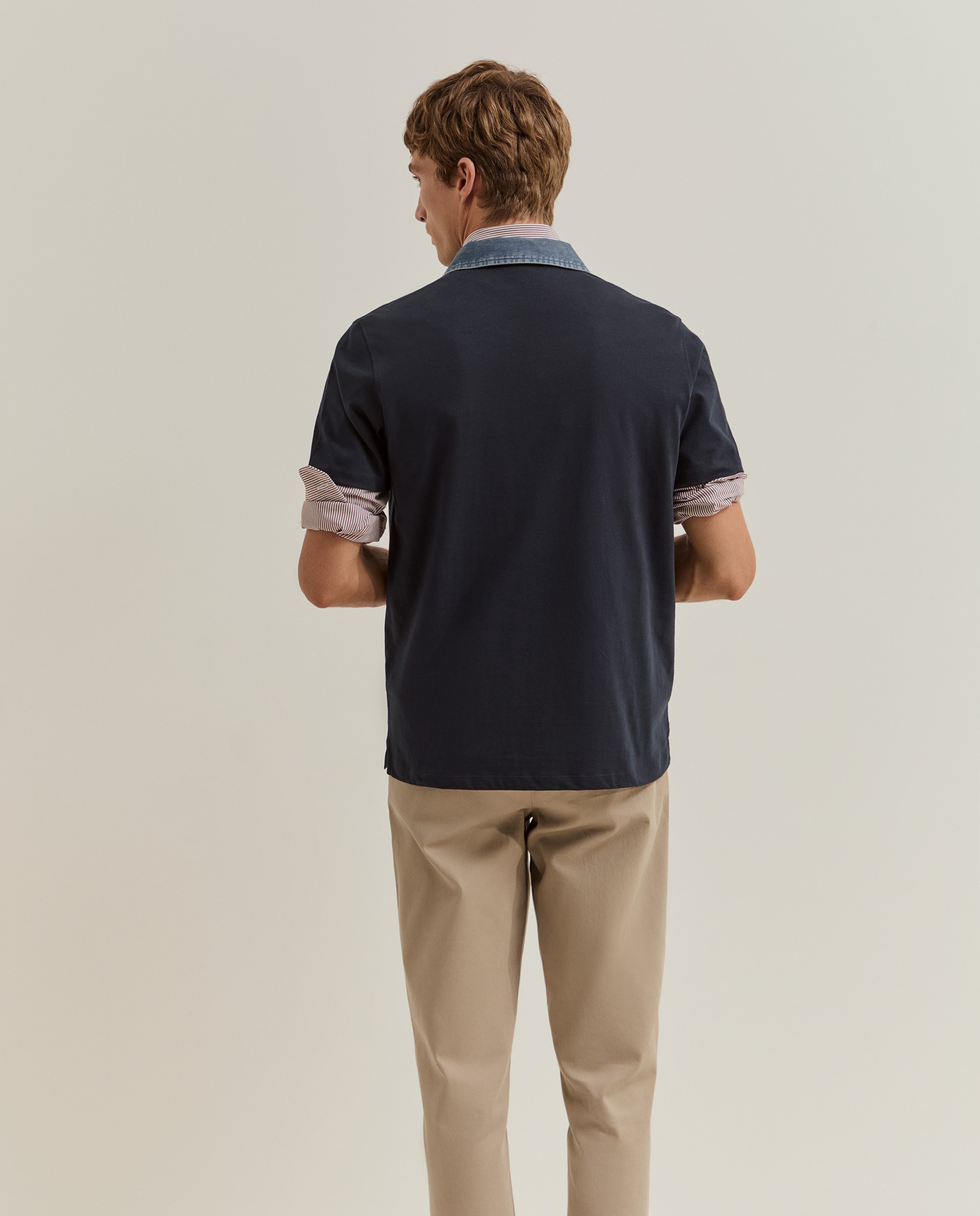 Polo de manga corta de hombre en algodón con cuello vaquero - Lion of Porches - Azul marino Azul marino-3