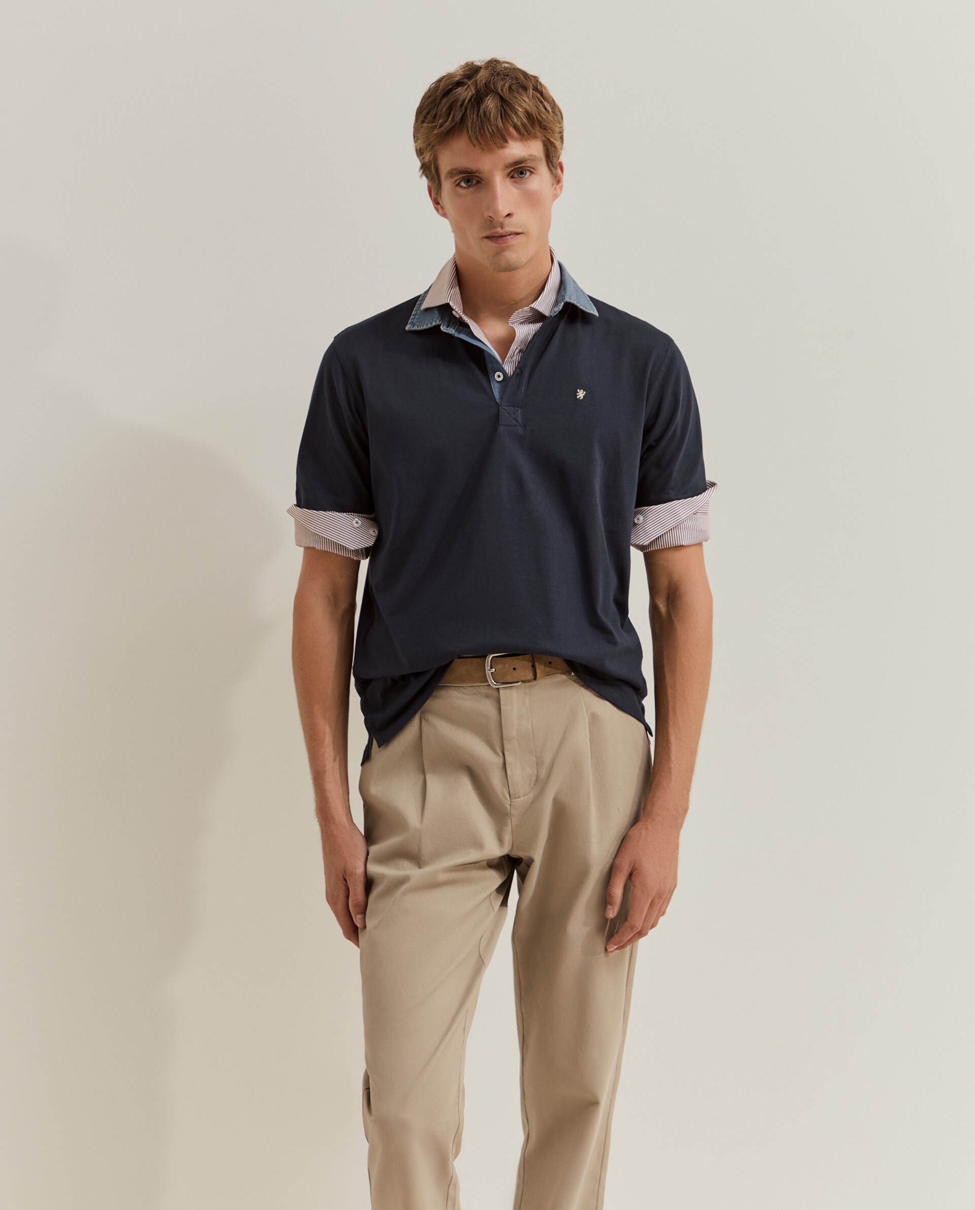 Polo de manga corta de hombre en algodón con cuello vaquero - Lion of Porches - Azul marino Azul marino-4