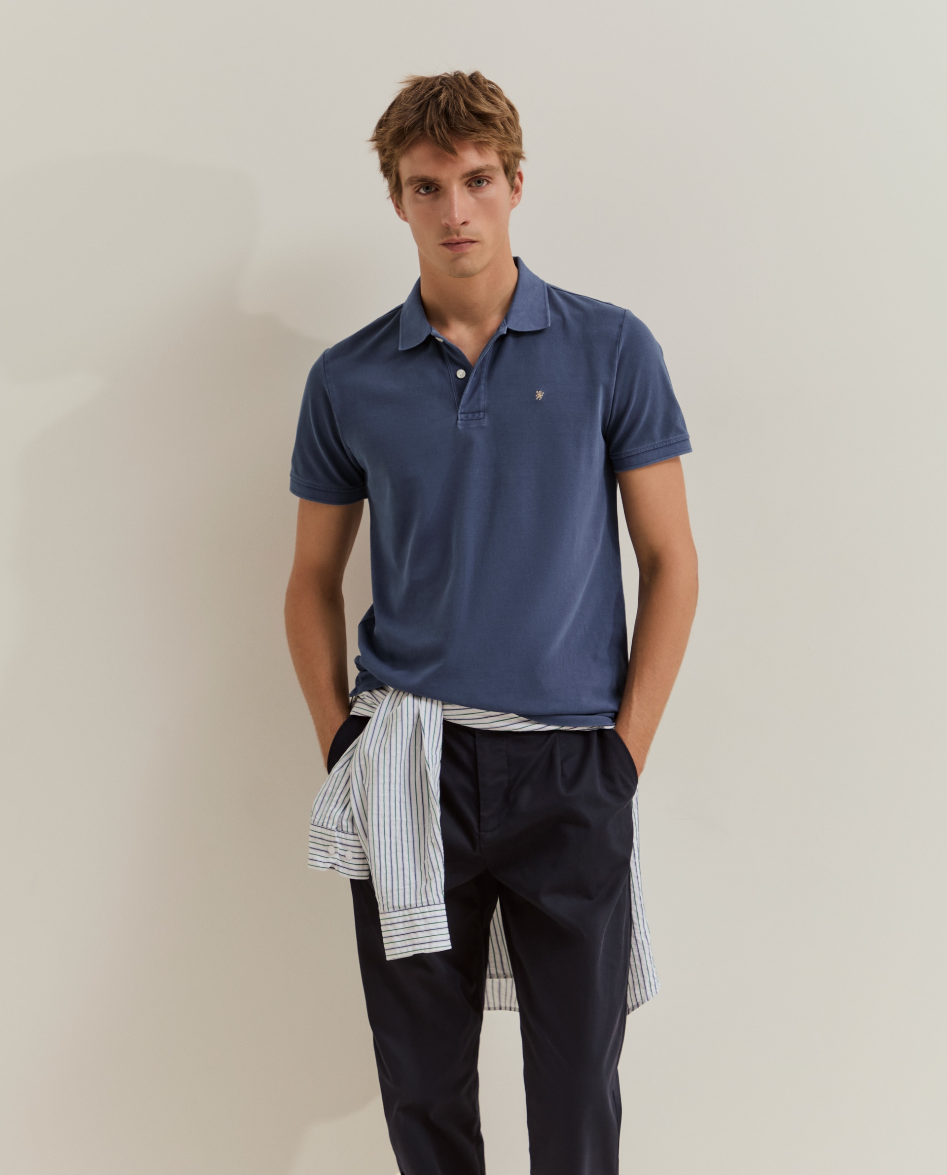 Polo de manga corta de hombre en piqué garment dye - Lion of Porches - Beige Beige-1