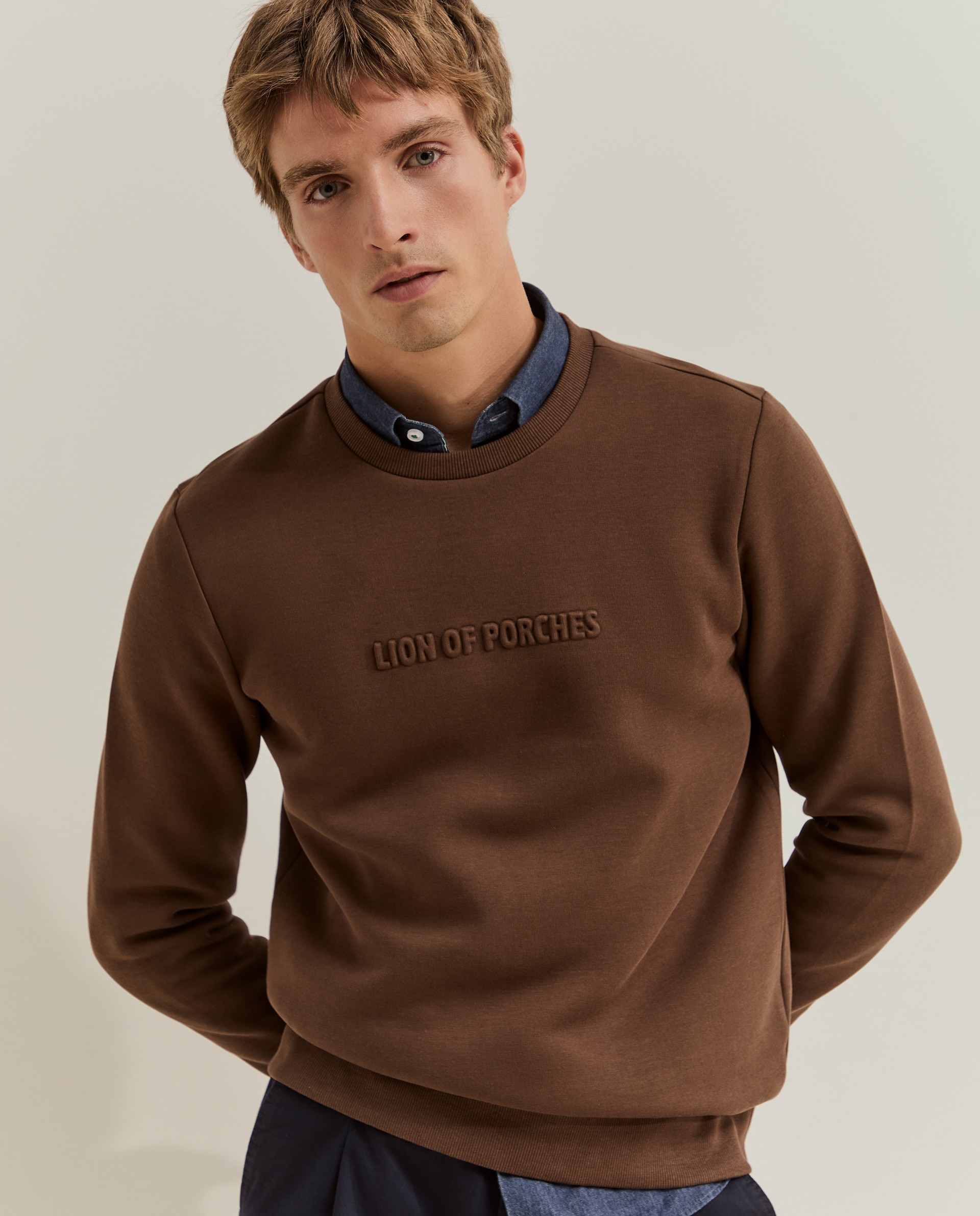 Sudadera de hombre con logo - Lion of Porches - Marrón Marrón-2