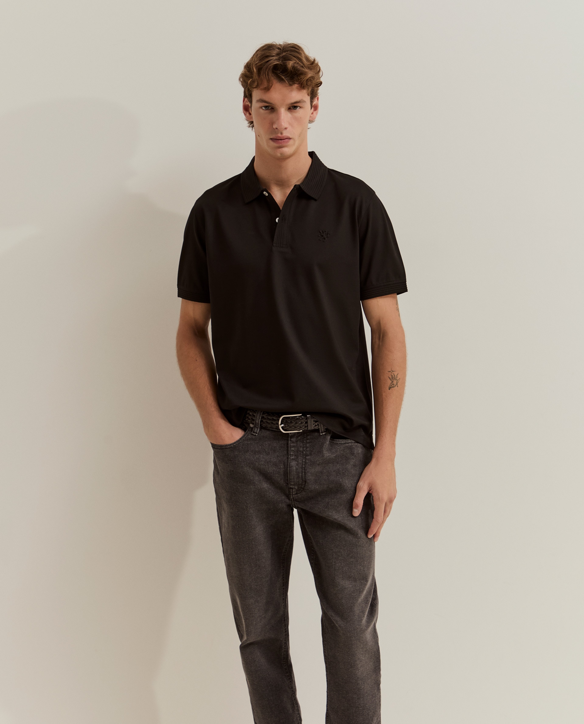 Polo de manga corta de hombre piqué de corte regular - Lion of Porches - Negro Negro-2